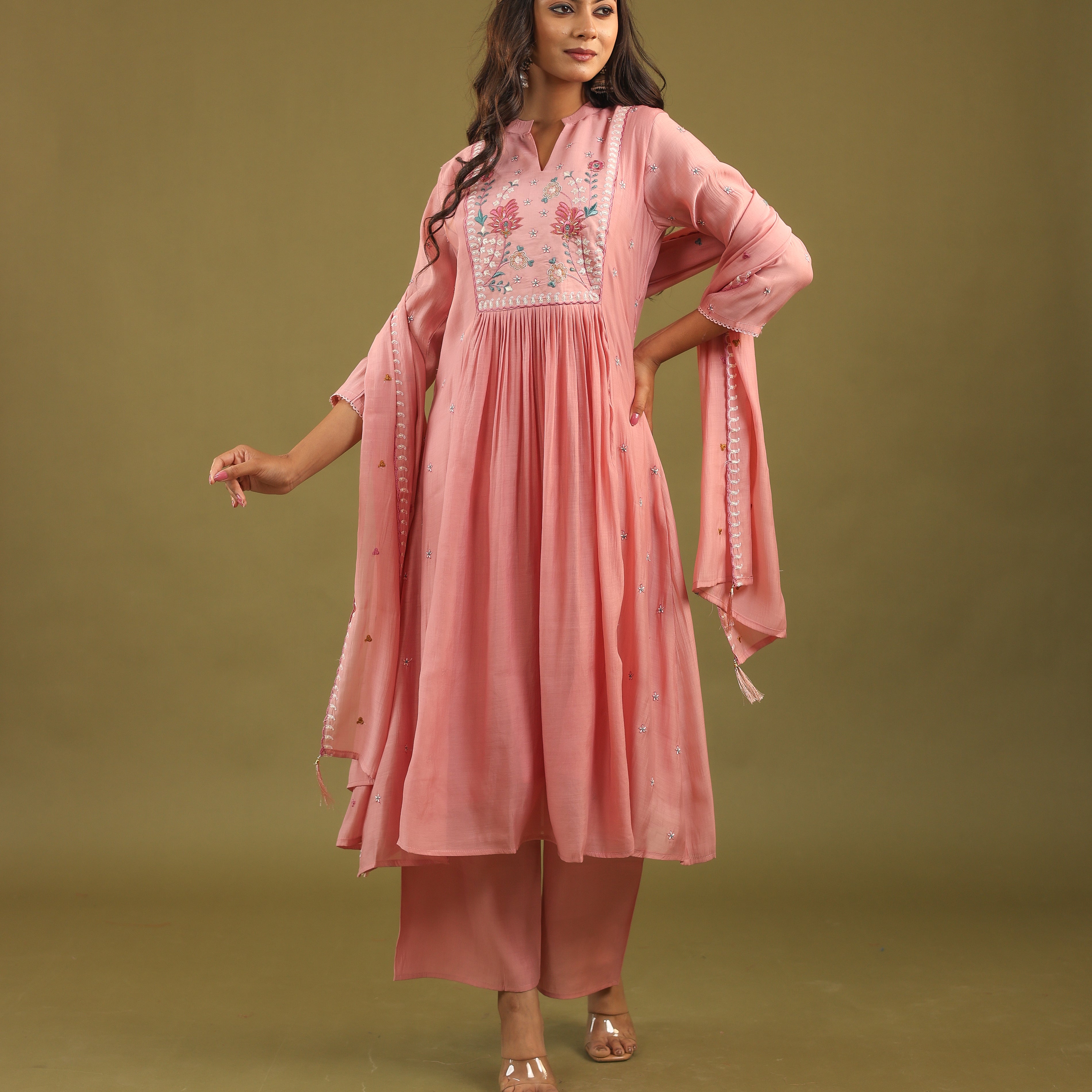 Graceful Radiance – Mul Chanderi Embroidered Suit Set