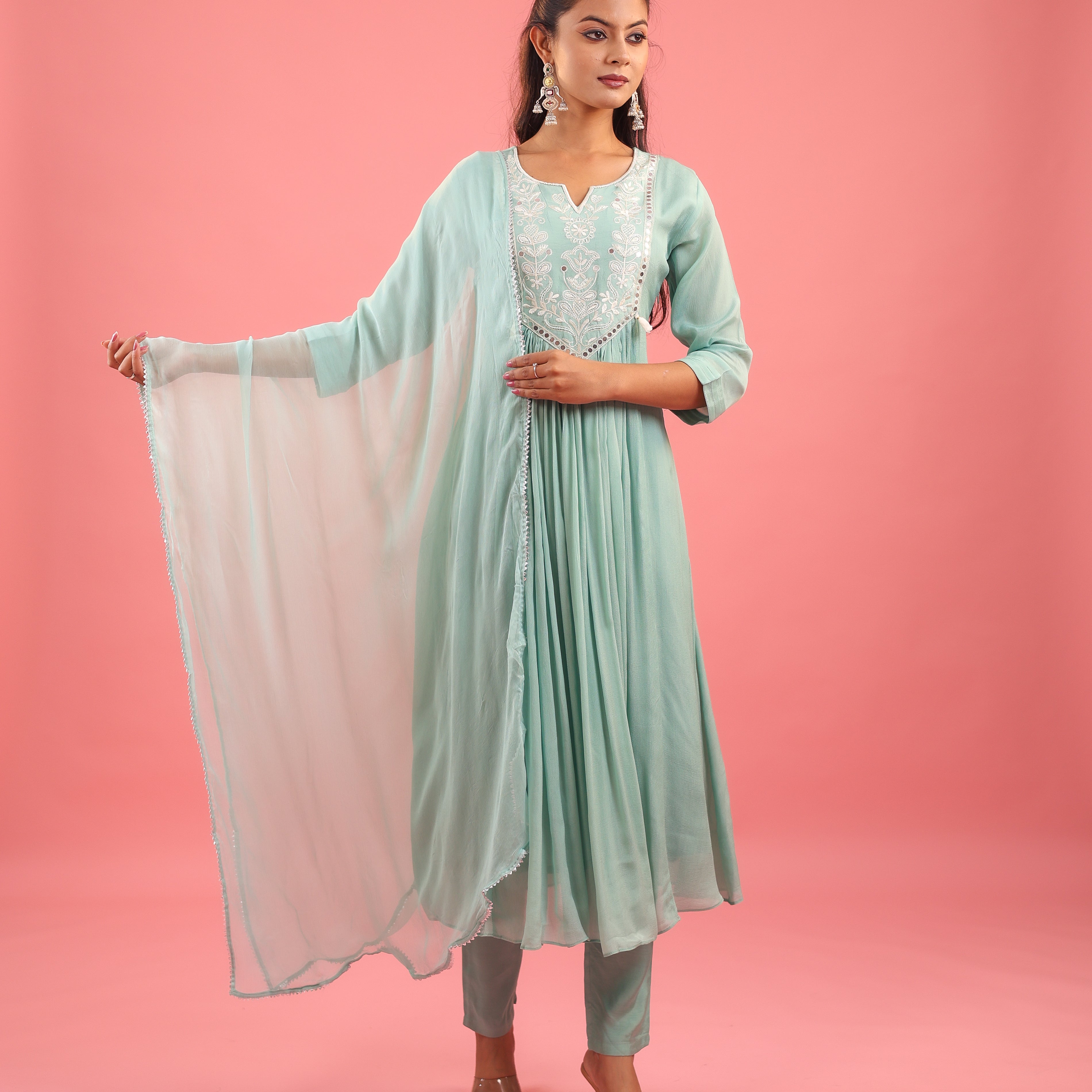 Graceful Radiance – Mul Chanderi Embroidered Suit Set