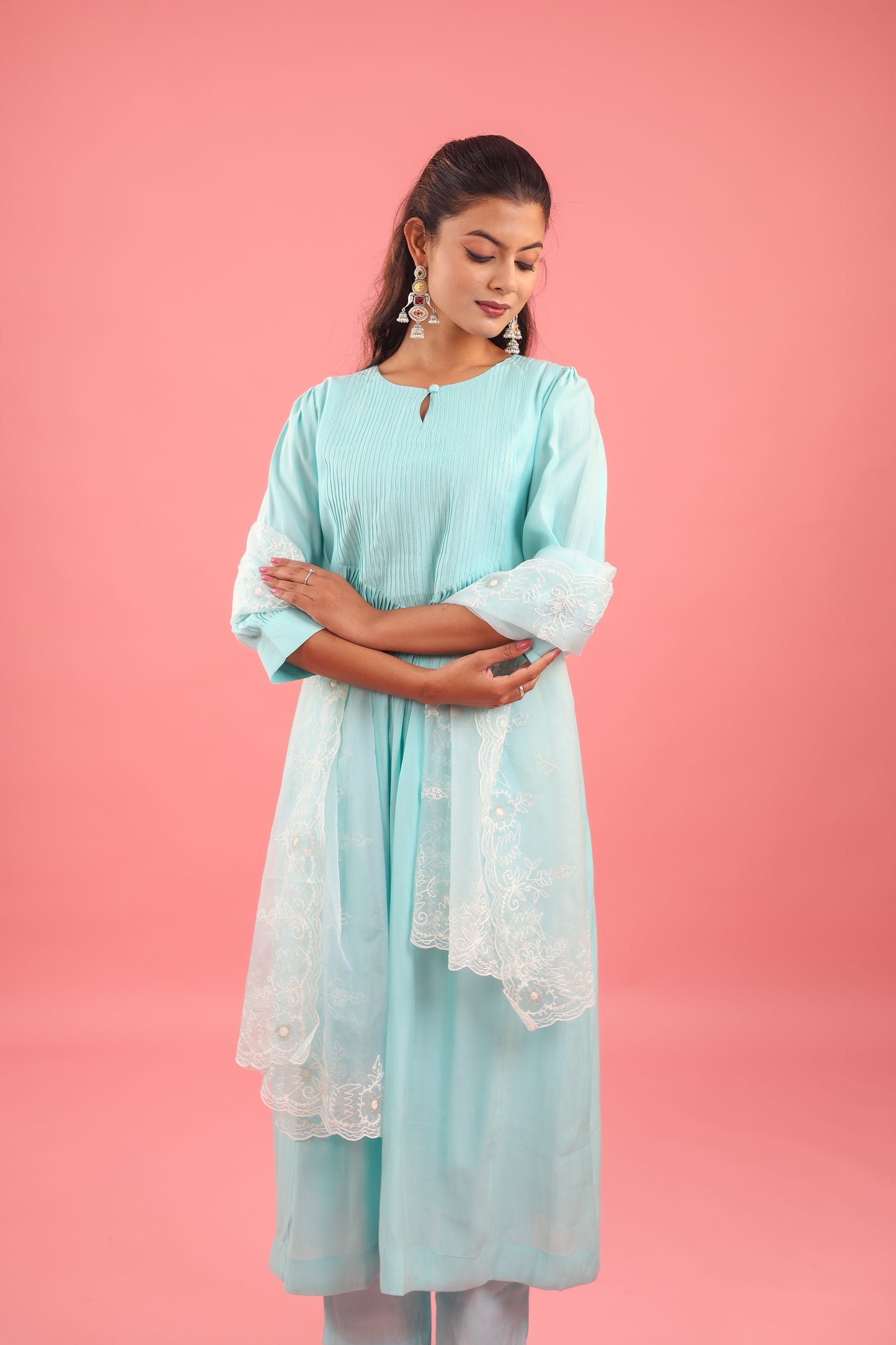 Graceful Radiance – Mul Chanderi Embroidered Suit Set