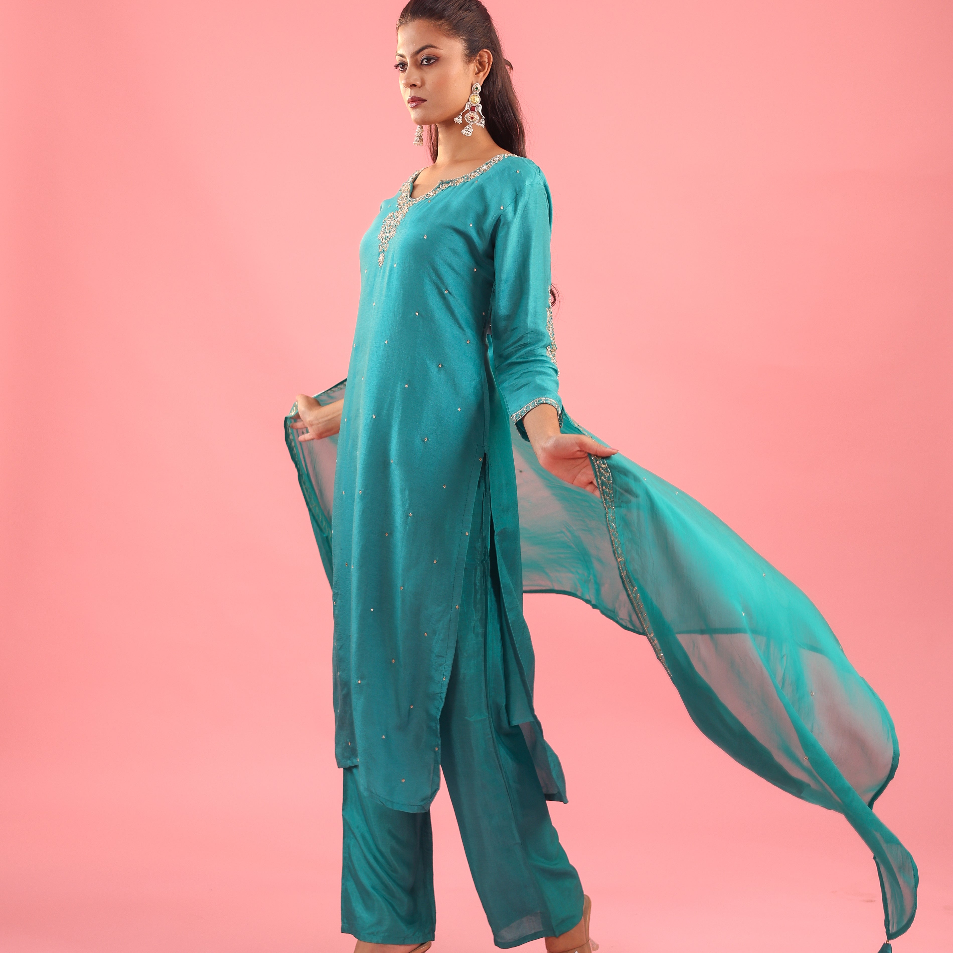 Regal Allure – Embroidered Dola Silk Suit Set for Women