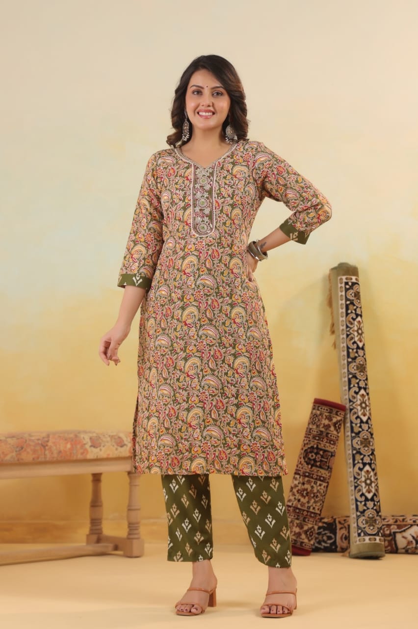 Elegant Pure Cotton Dress Set with Dupatta & Pant โ Breathable & Stylish (Multi)