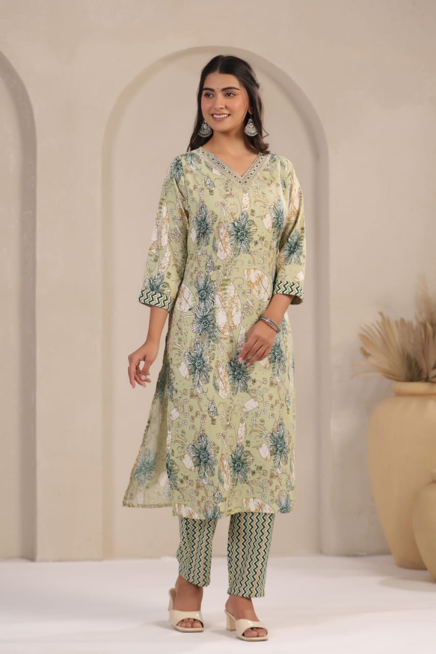 Elegant Pure Cotton Dress Set with Dupatta & Pant โ Breathable & Stylish (Multi)