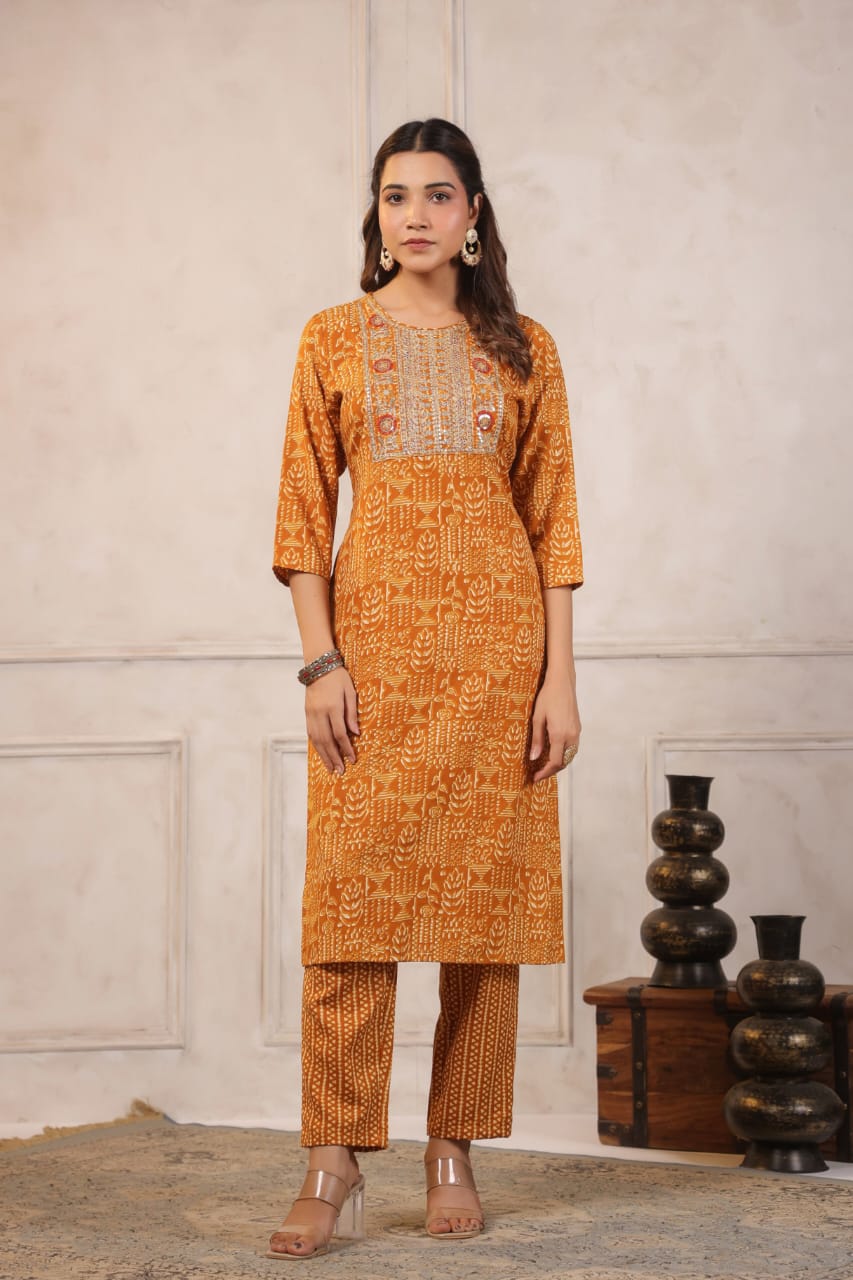 Elegant Pure Cotton Dress Set with Dupatta & Pant โ Breathable & Stylish (Orange)