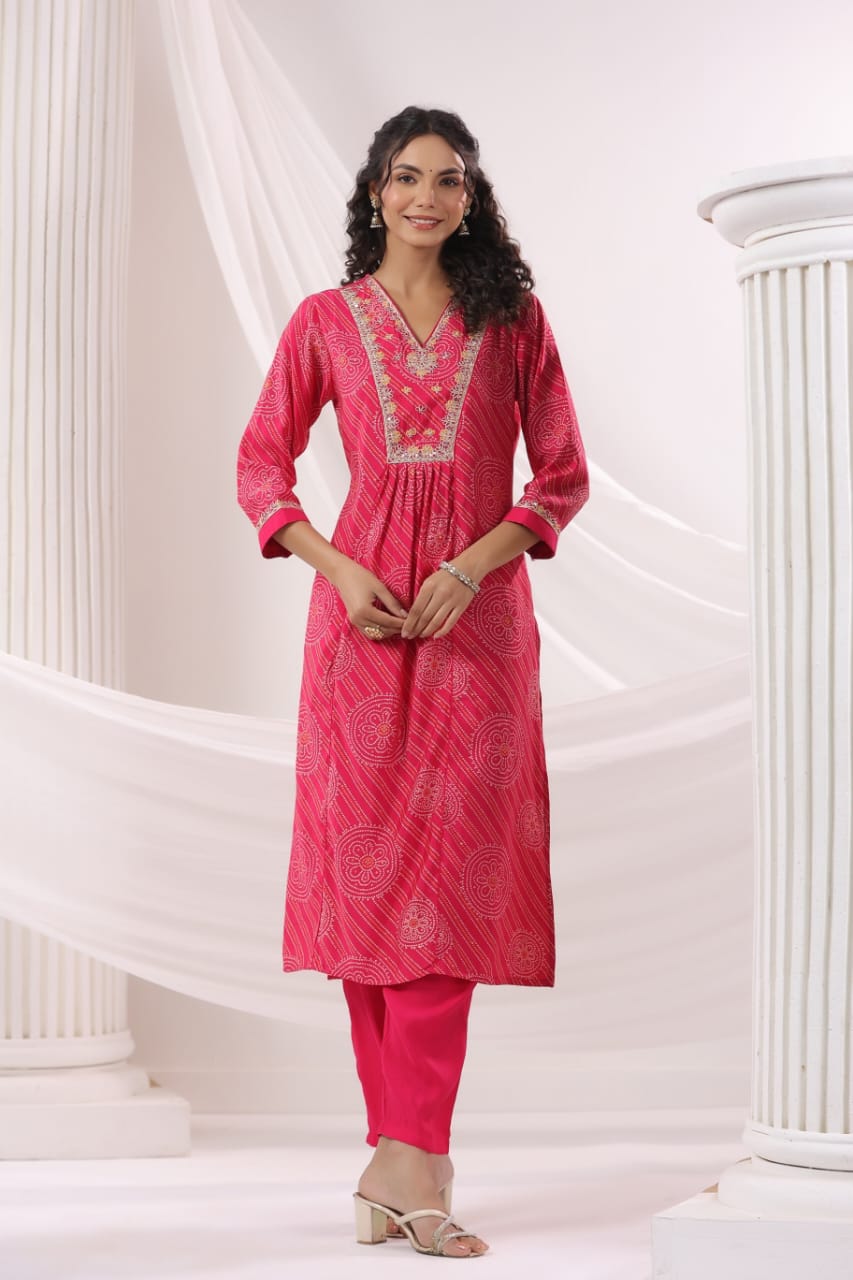 Elegant Pure Cotton Dress Set with Dupatta & Pant โ Breathable & Stylish (Pink)