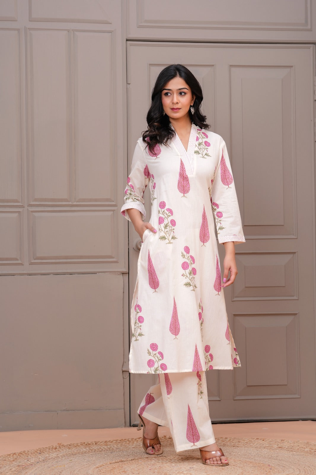 Elegant Pure Cotton Dress Set with Dupatta & Pant โ Breathable & Stylish (White)