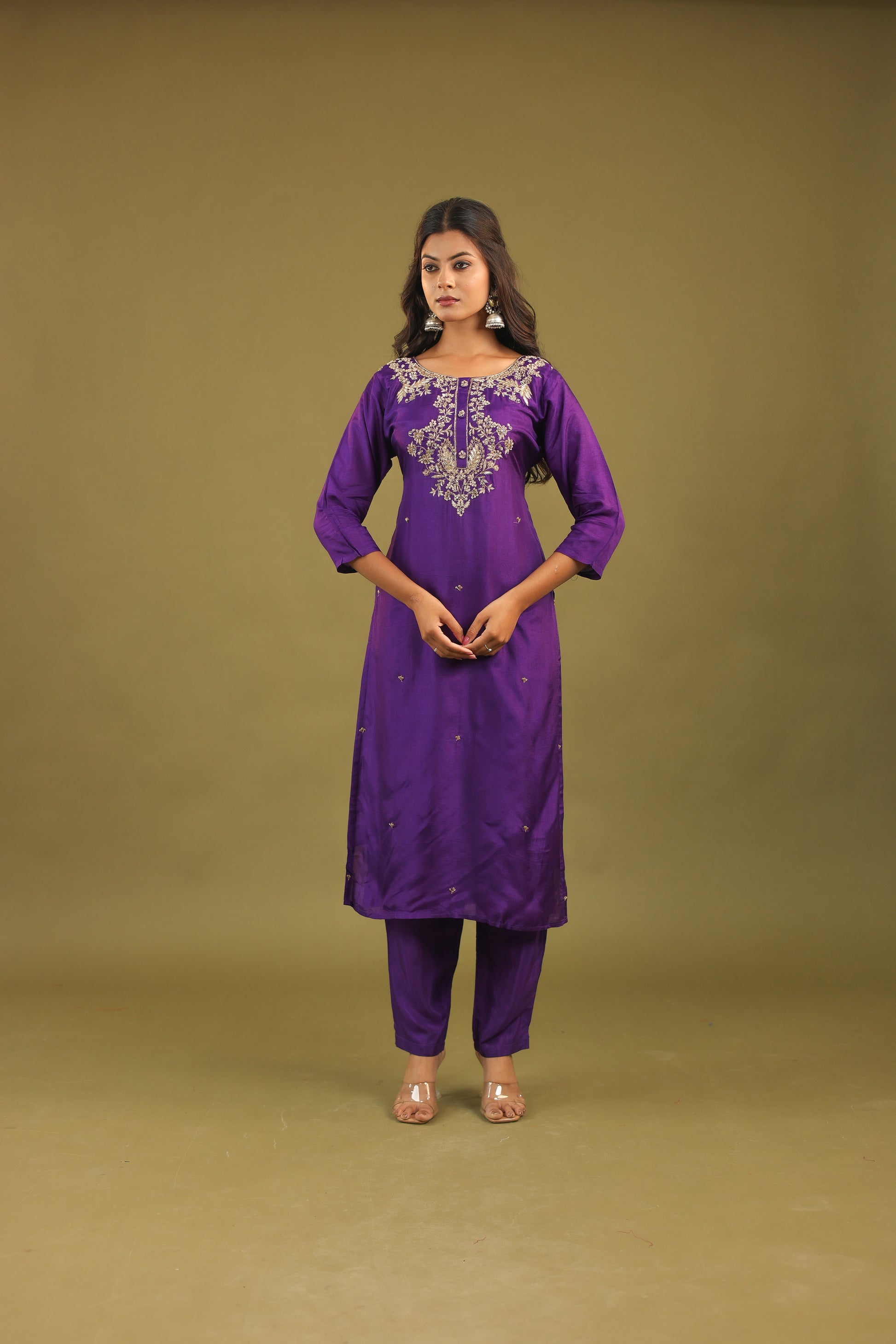 Regal Allure – Embroidered Dola Silk Suit Set for Women