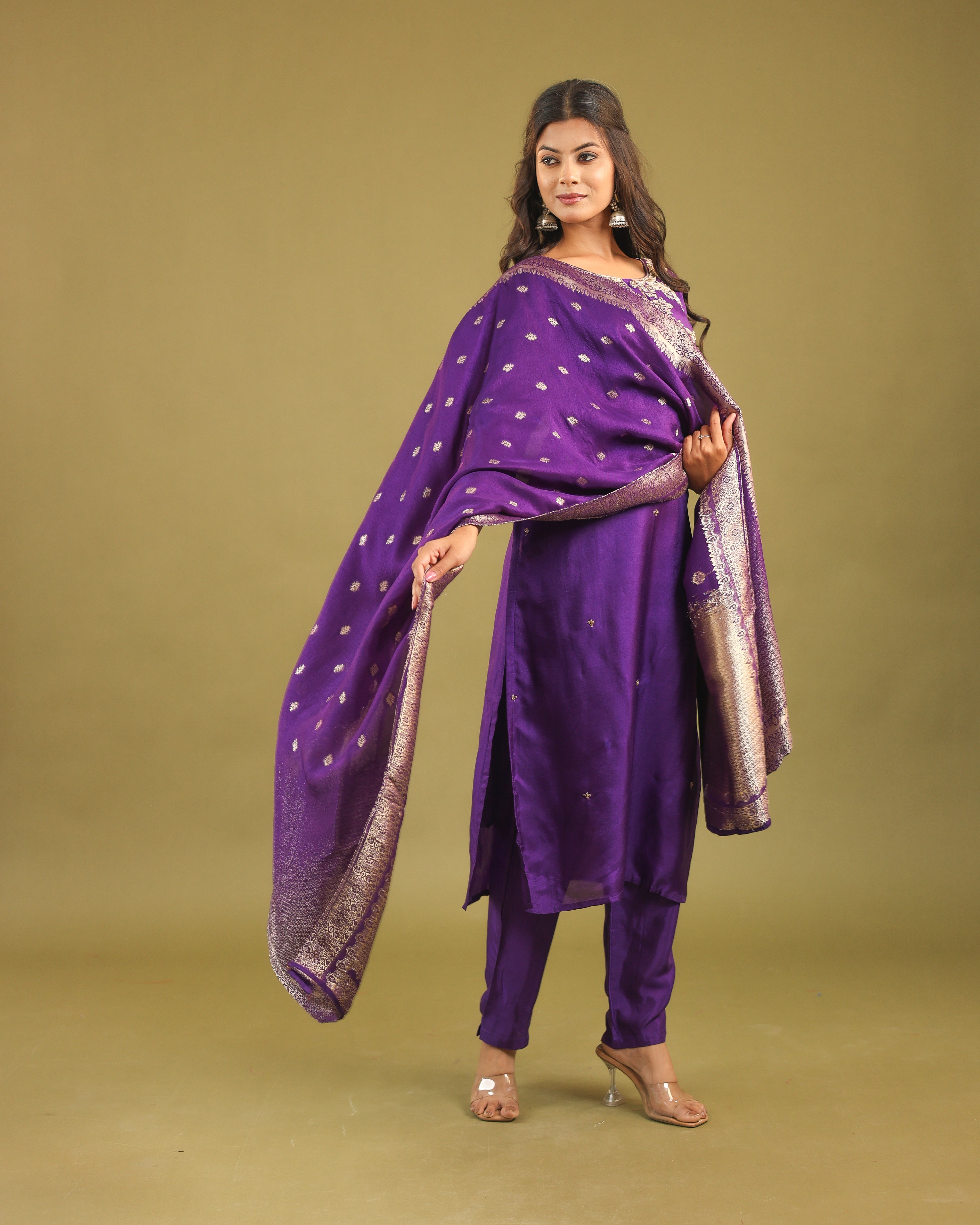 Regal Allure – Embroidered Dola Silk Suit Set for Women