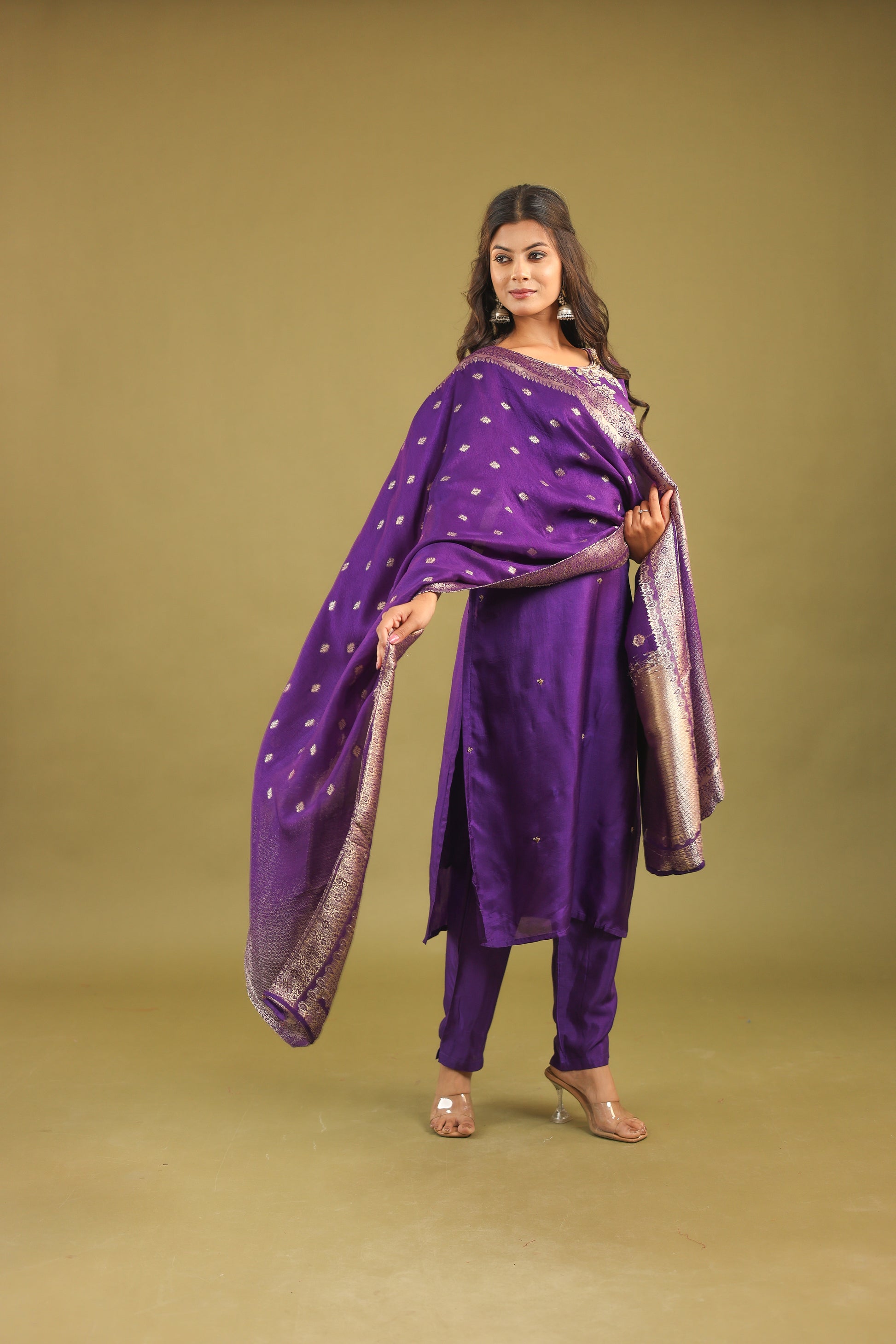 Regal Allure – Embroidered Dola Silk Suit Set for Women