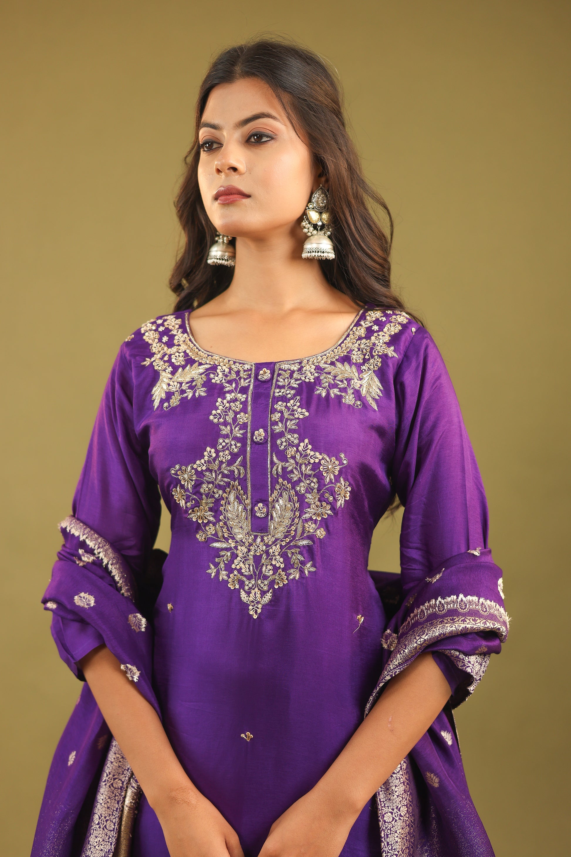 Regal Allure – Embroidered Dola Silk Suit Set for Women