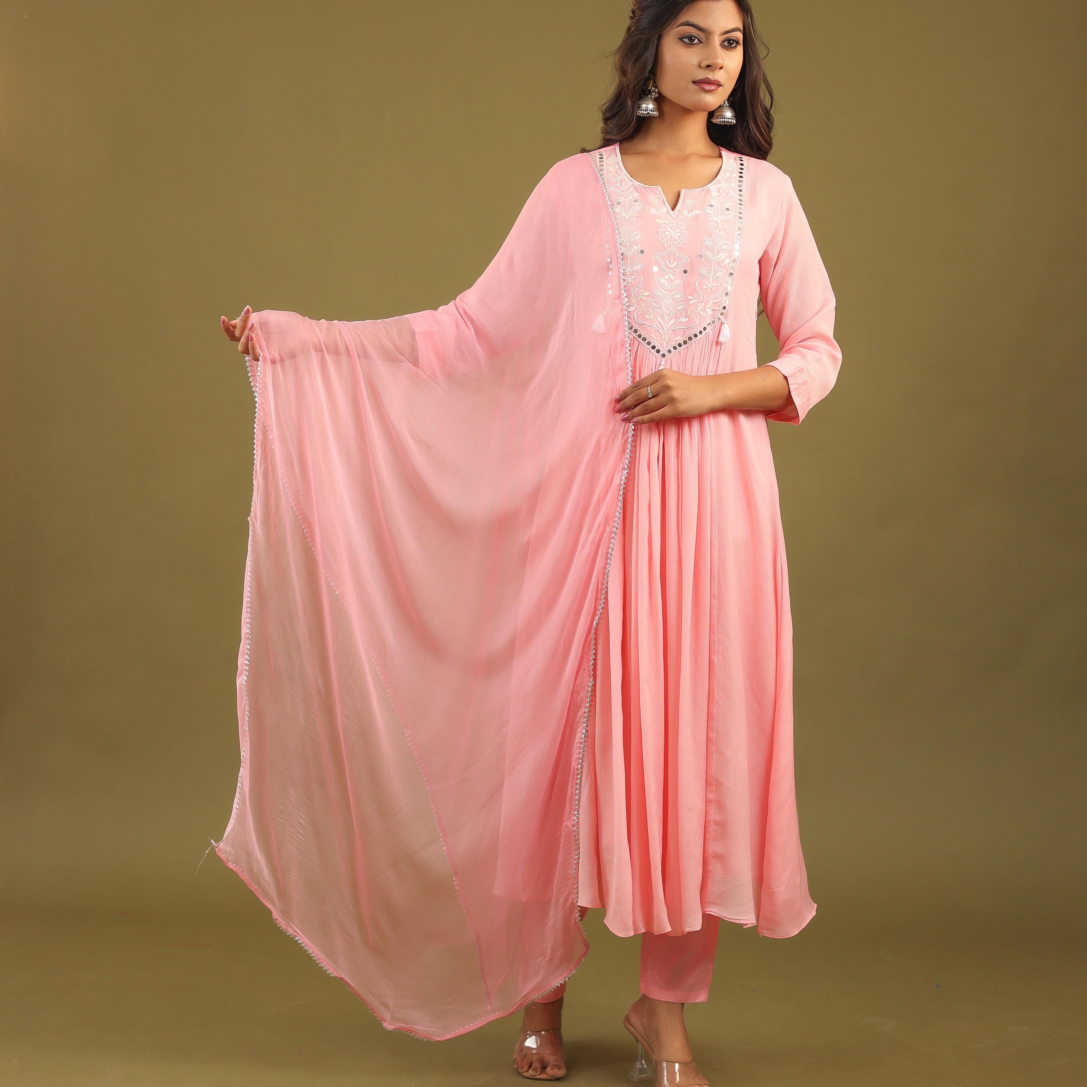 Ethereal Elegance – Chinon Silk Embroidered Suit Set