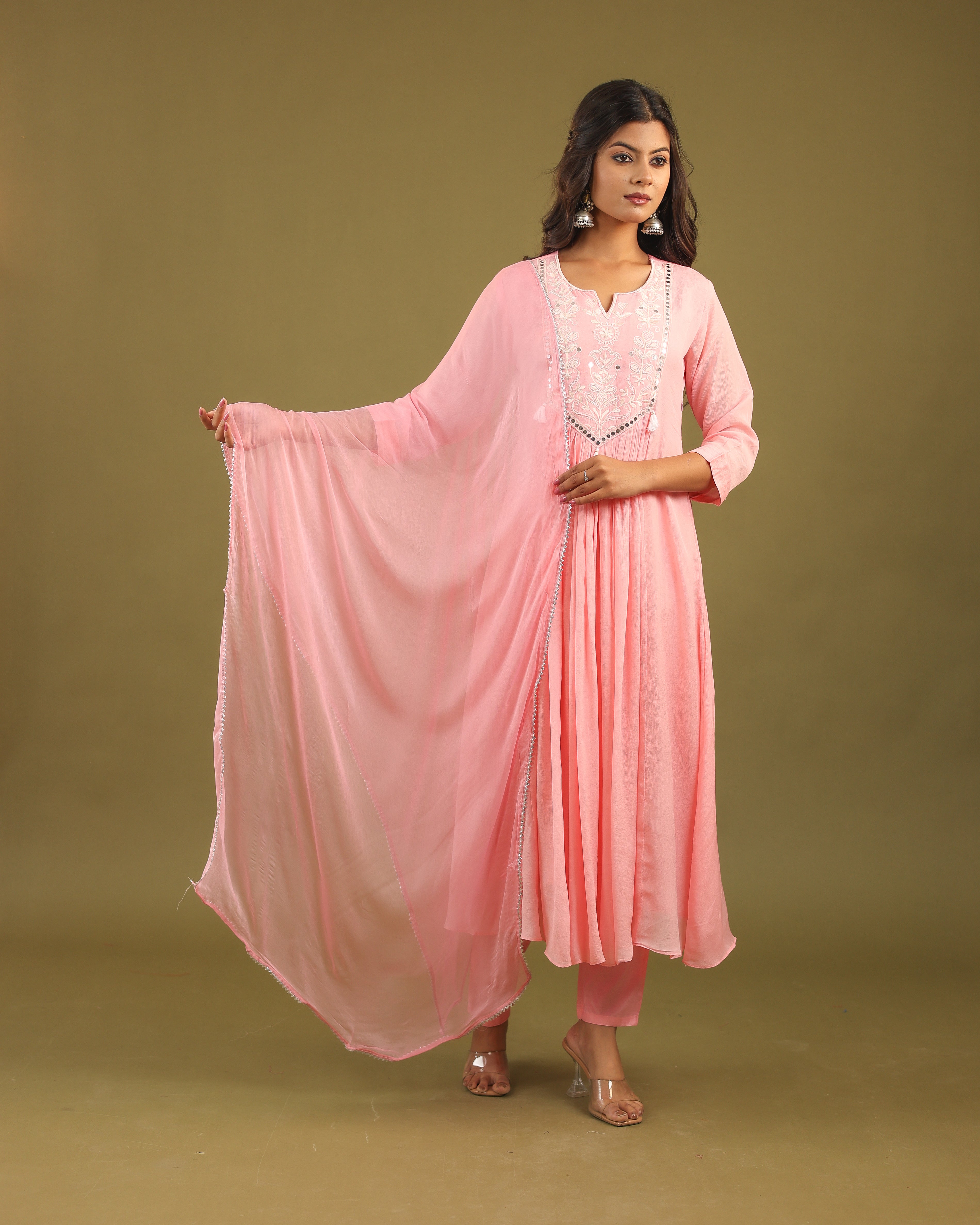 Ethereal Elegance – Chinon Silk Embroidered Suit Set