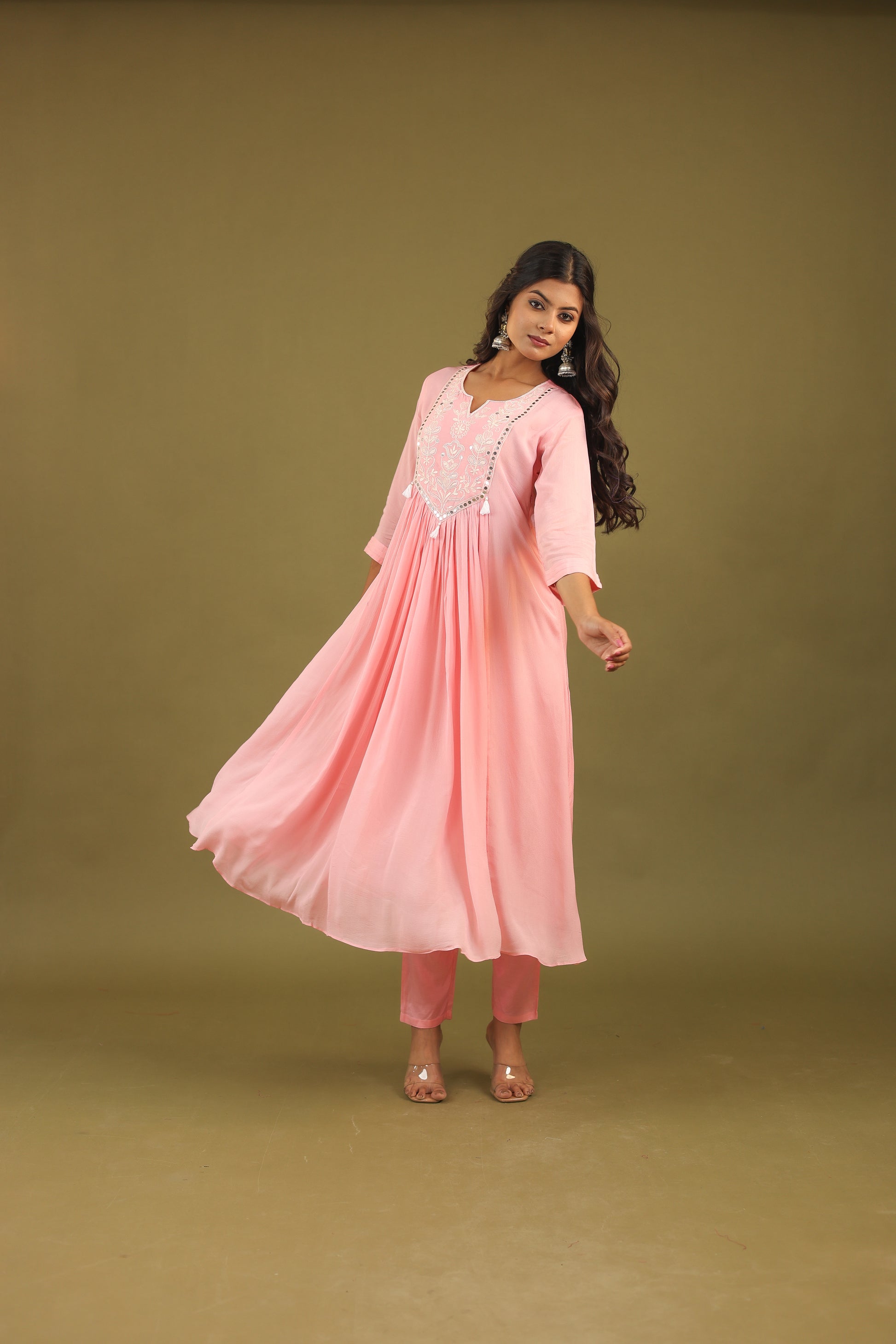 Ethereal Elegance – Chinon Silk Embroidered Suit Set
