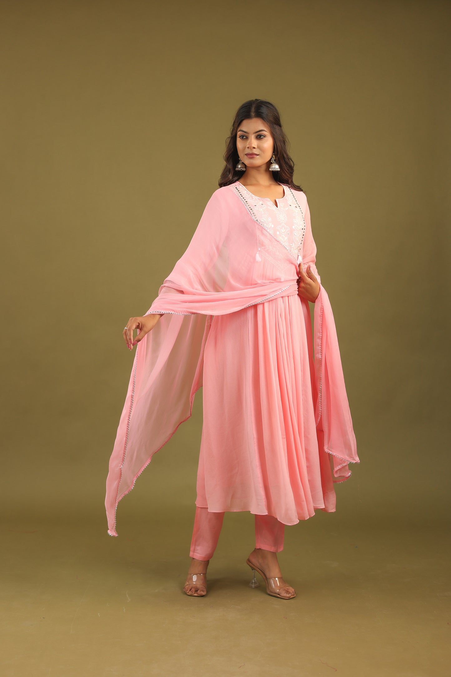 Ethereal Elegance – Chinon Silk Embroidered Suit Set