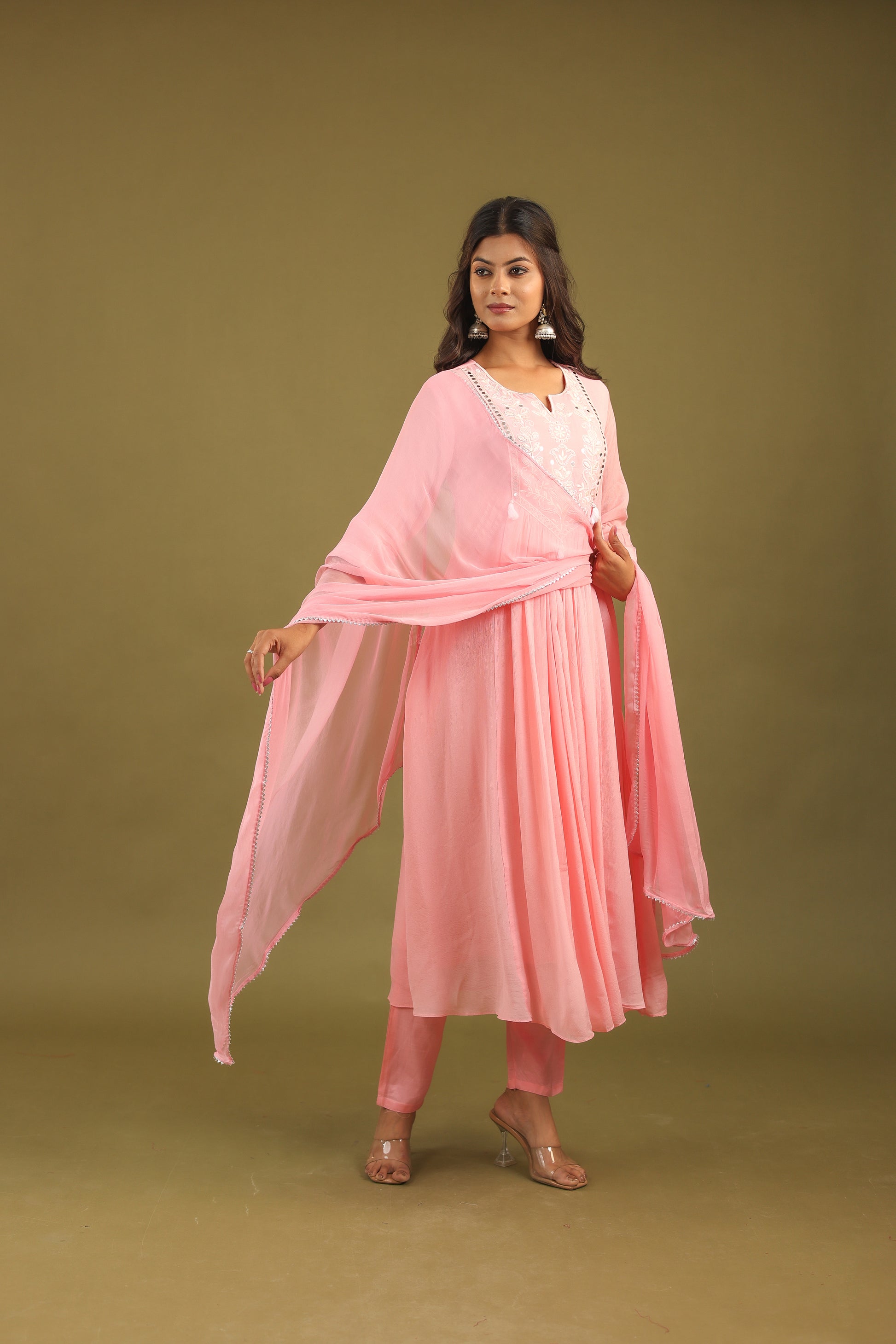 Ethereal Elegance – Chinon Silk Embroidered Suit Set