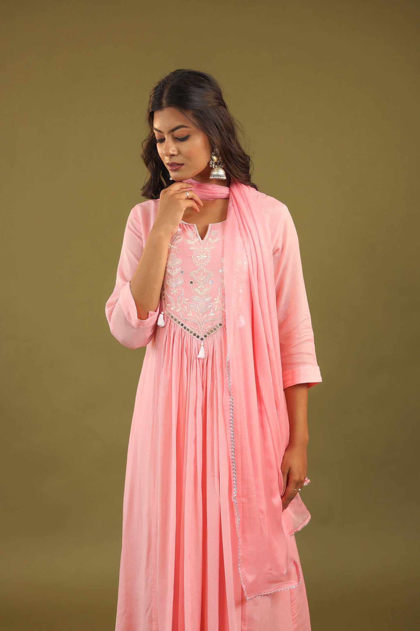 Ethereal Elegance – Chinon Silk Embroidered Suit Set