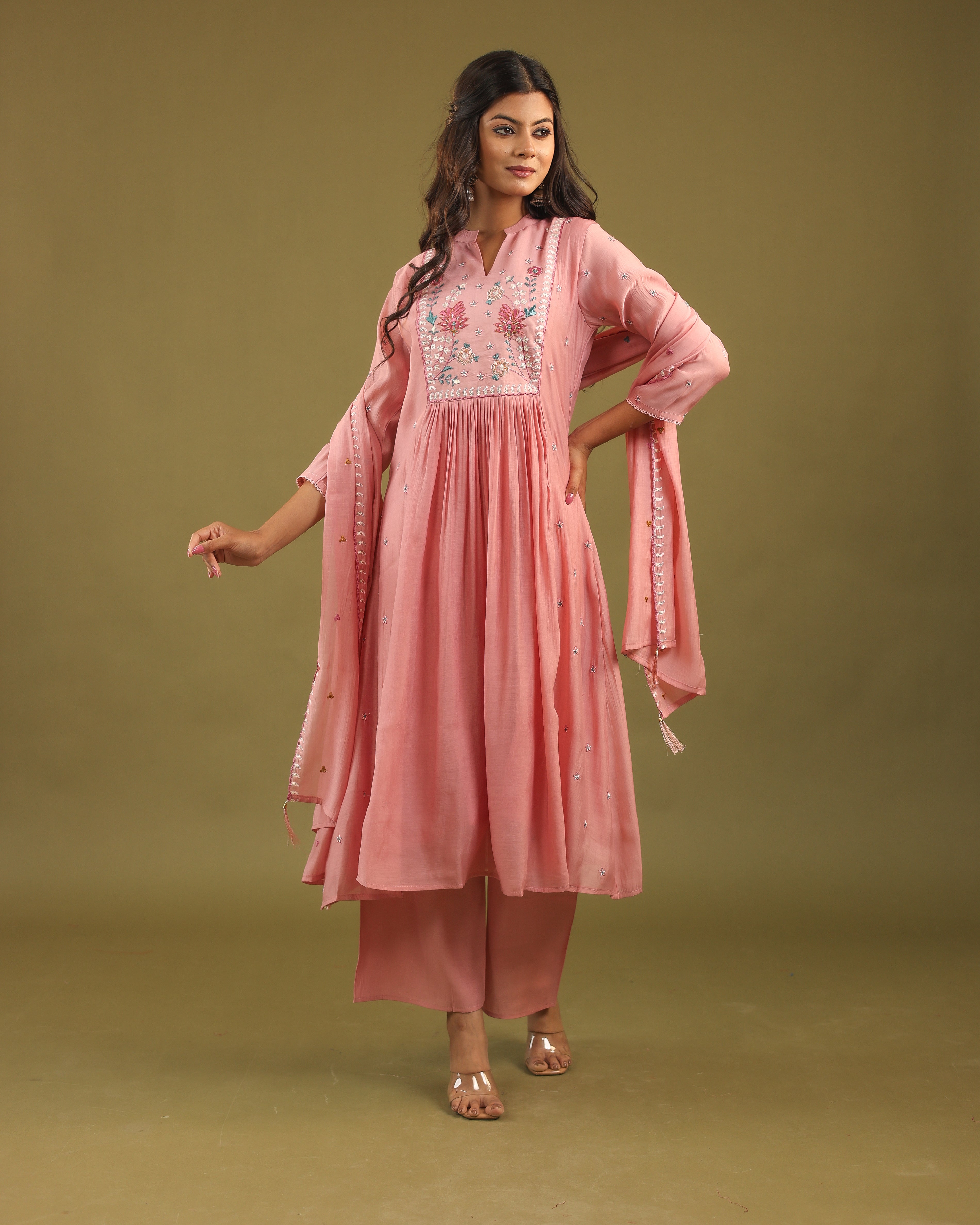 Graceful Radiance – Mul Chanderi Embroidered Suit Set