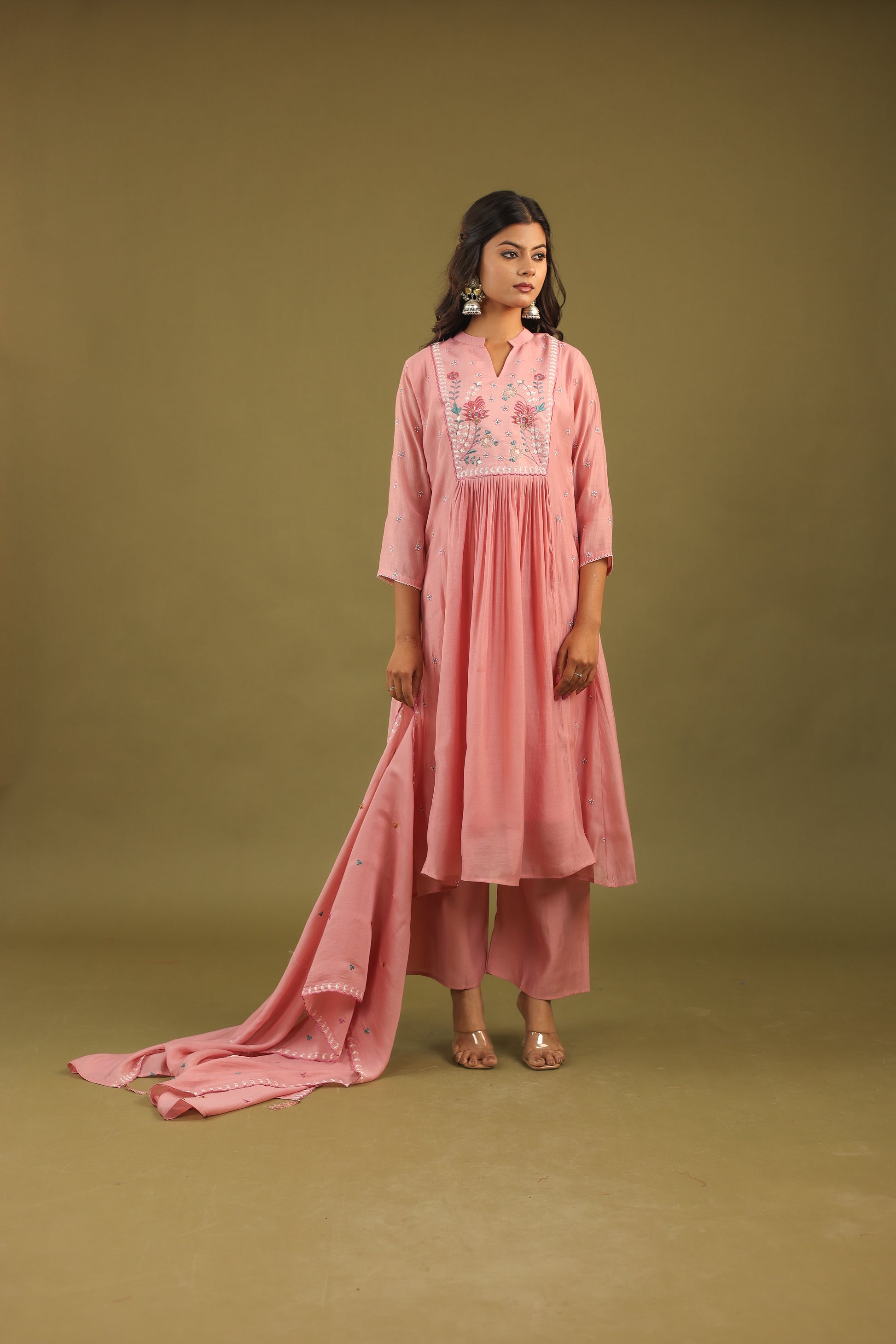 Graceful Radiance – Mul Chanderi Embroidered Suit Set