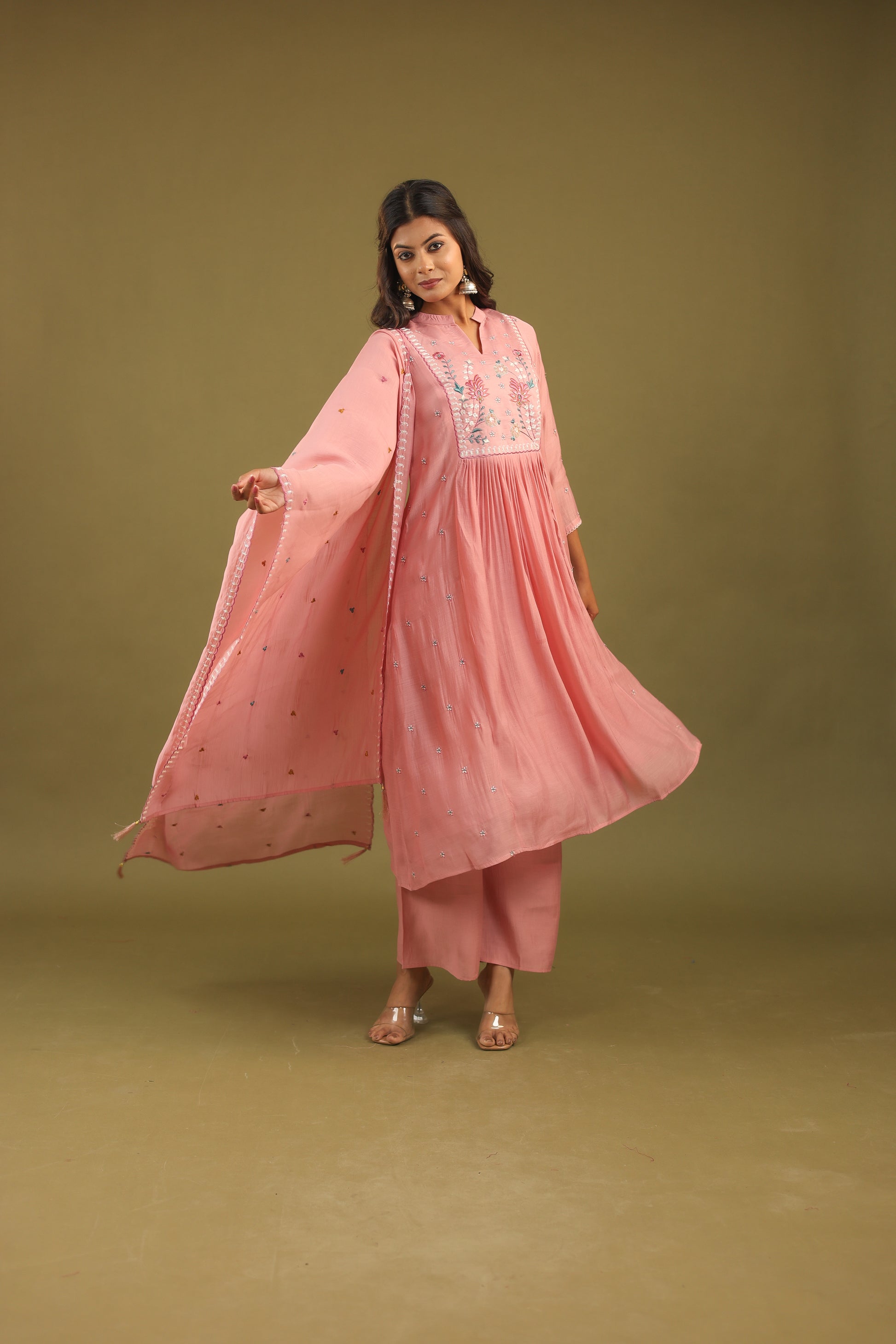 Graceful Radiance – Mul Chanderi Embroidered Suit Set