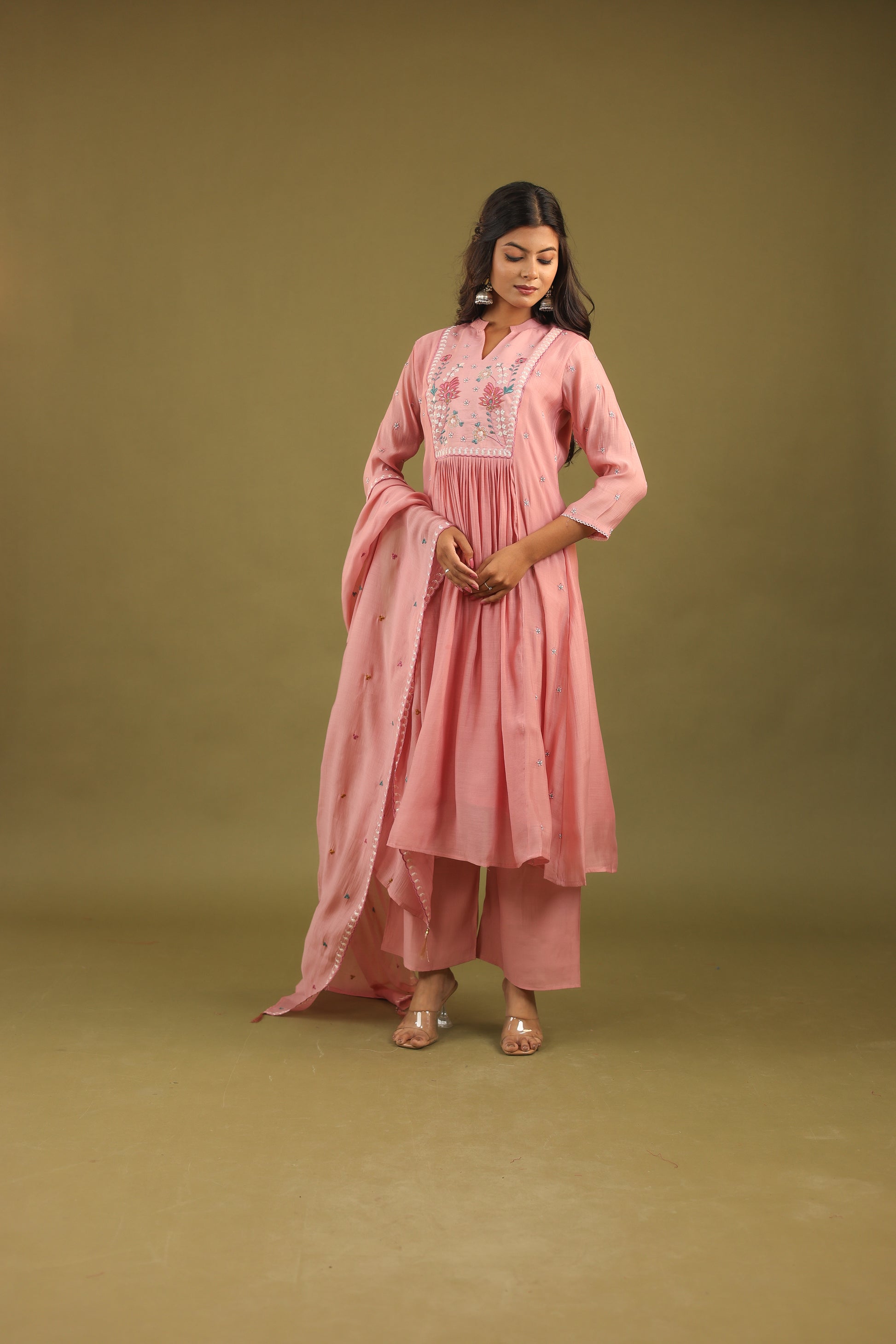 Graceful Radiance – Mul Chanderi Embroidered Suit Set