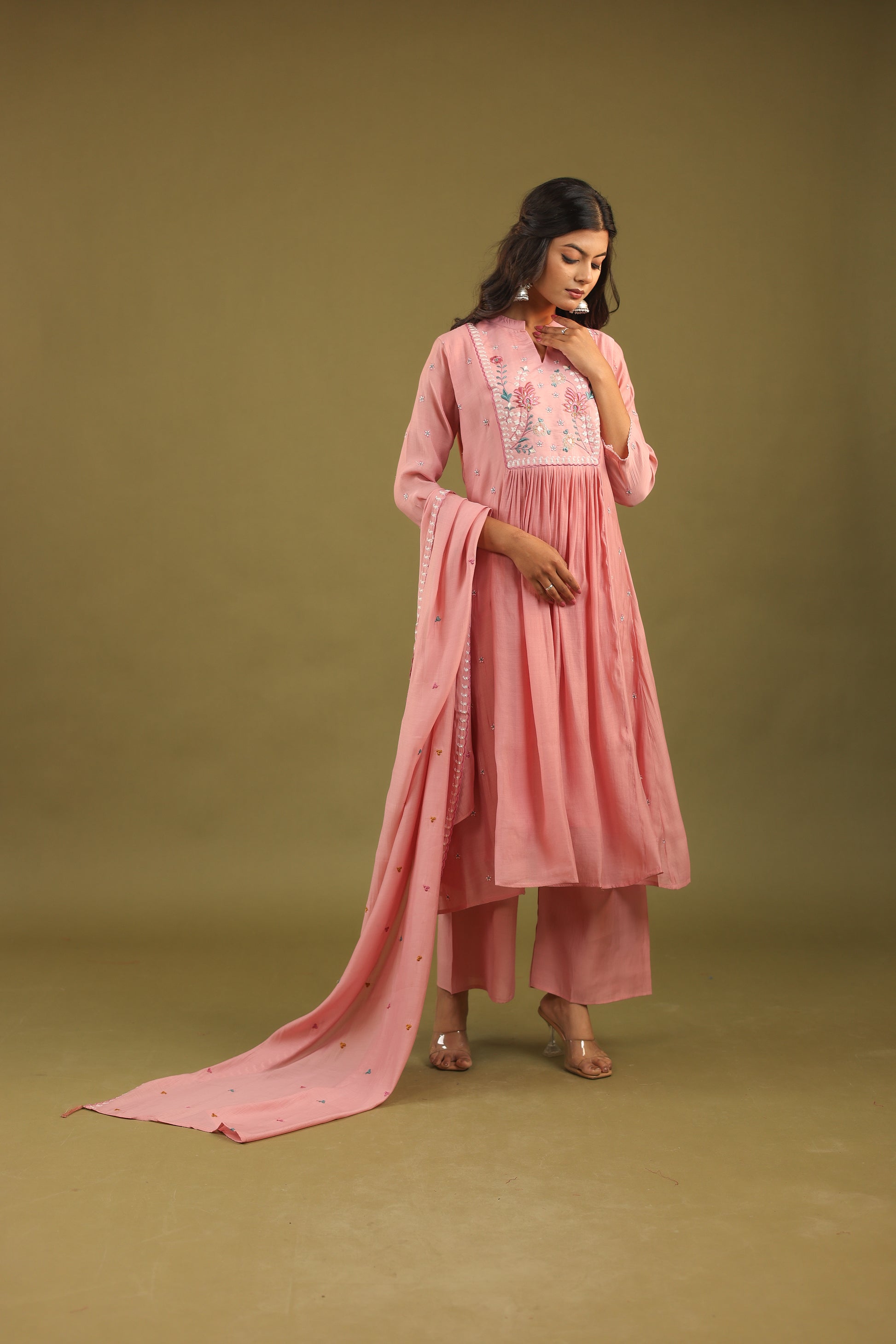 Graceful Radiance – Mul Chanderi Embroidered Suit Set