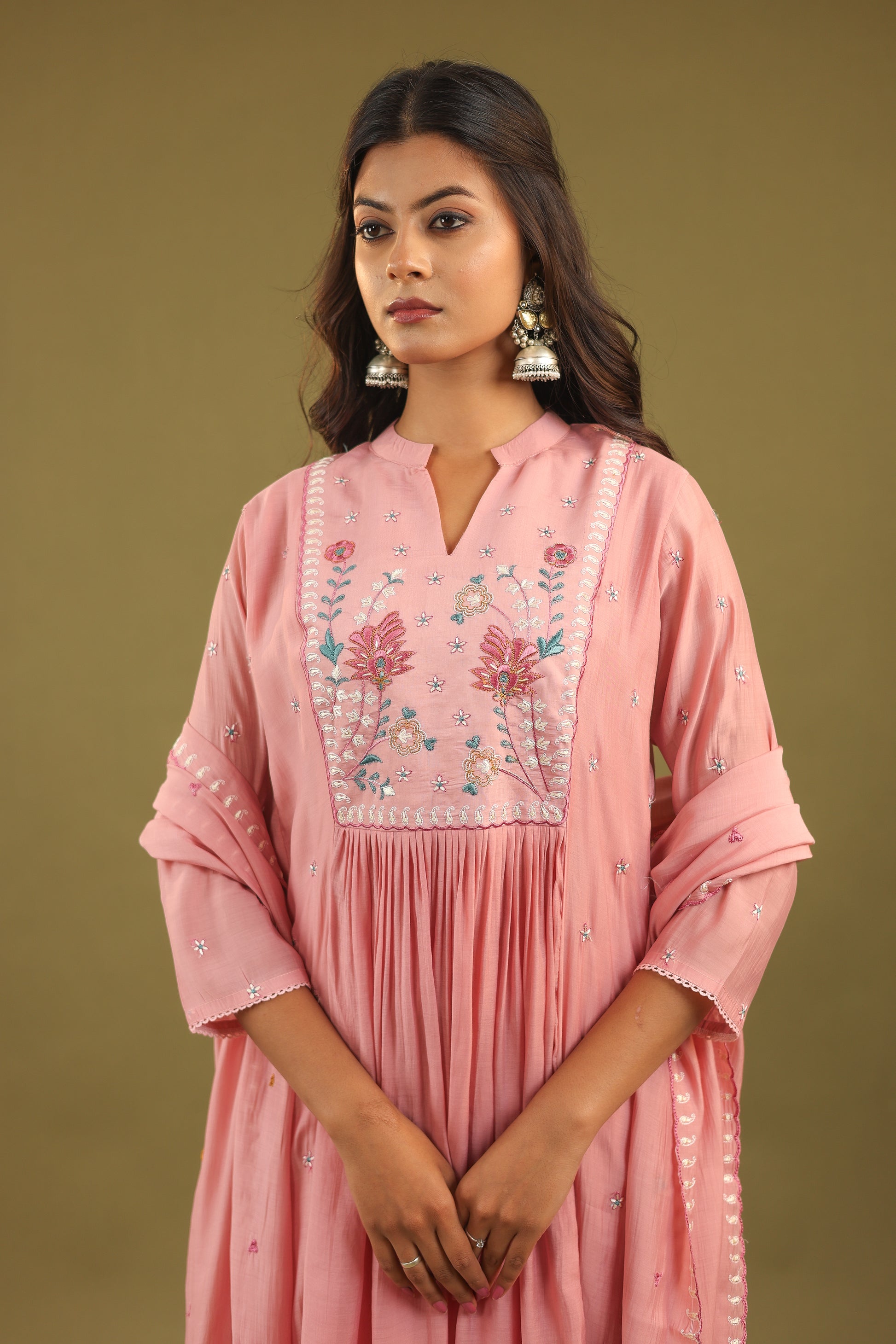 Graceful Radiance – Mul Chanderi Embroidered Suit Set