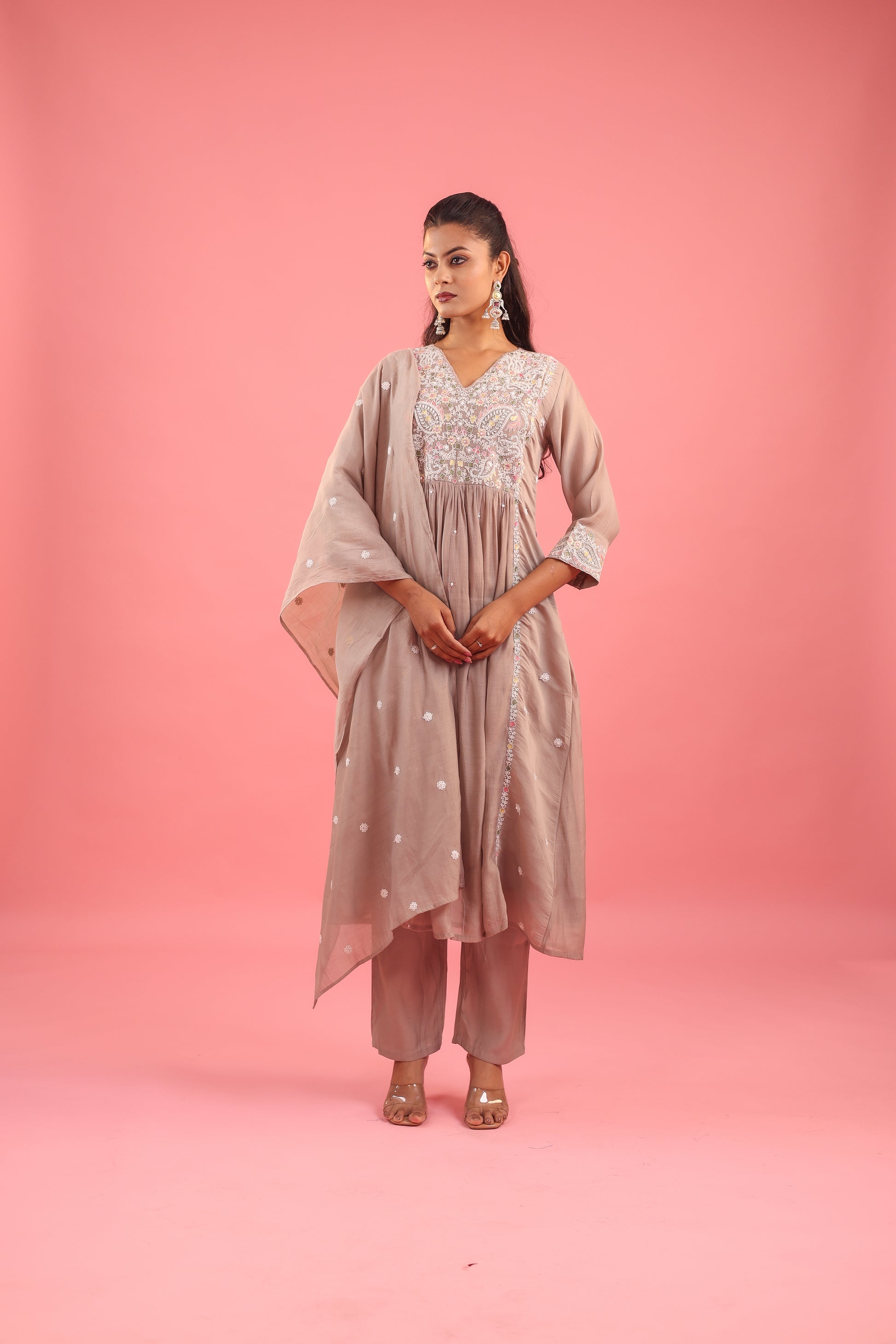 Graceful Radiance – Mul Chanderi Embroidered Suit Set