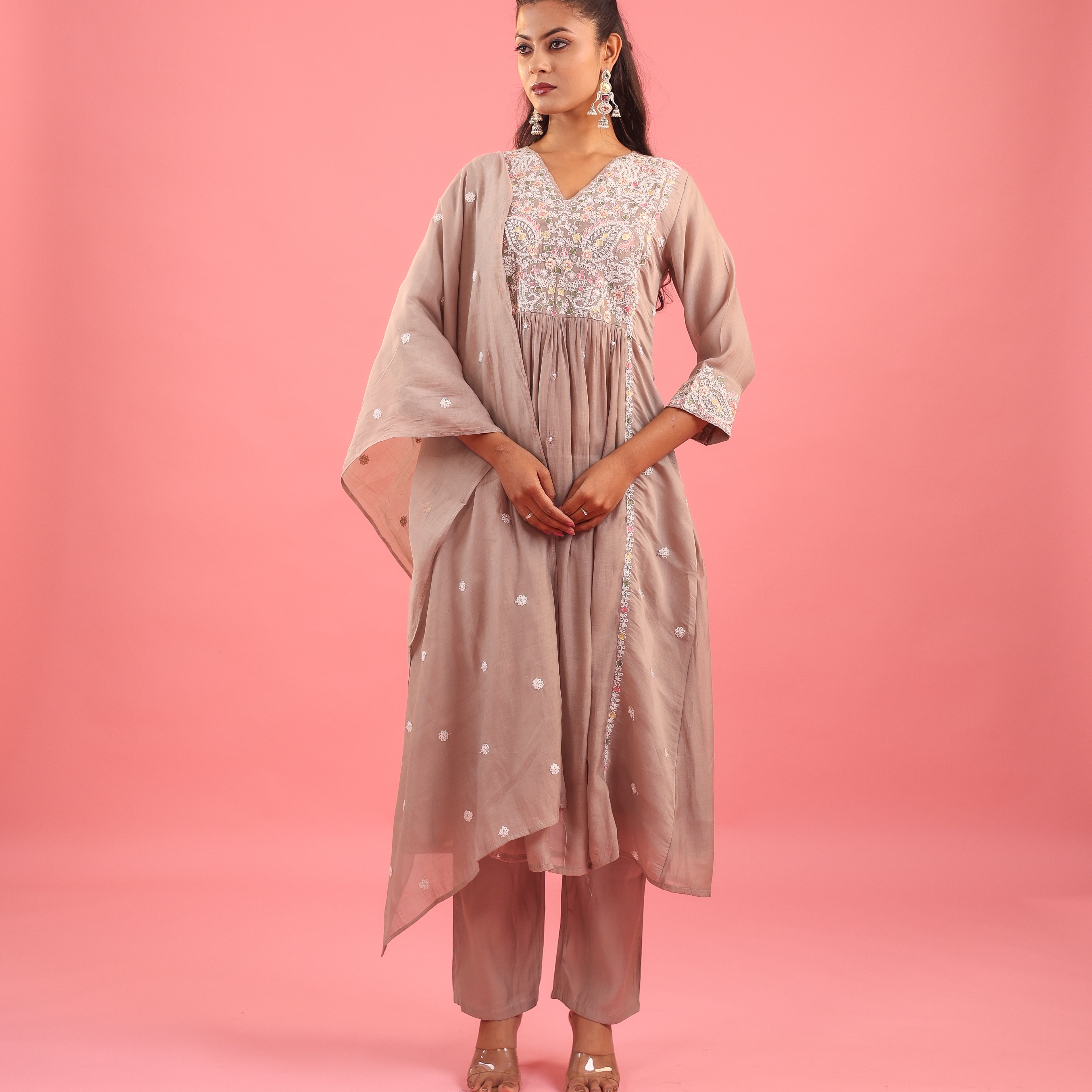 Graceful Radiance – Mul Chanderi Embroidered Suit Set