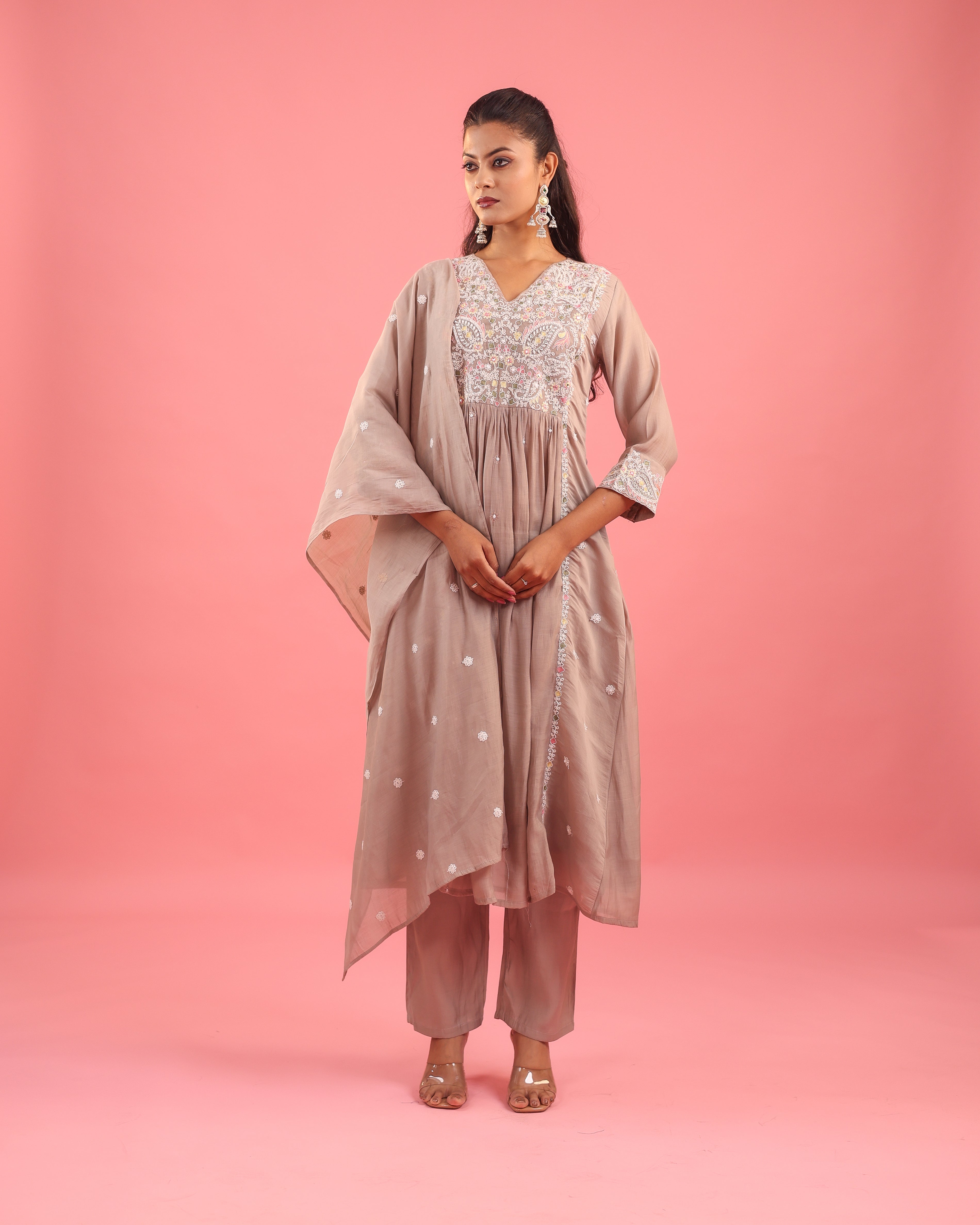 Graceful Radiance – Mul Chanderi Embroidered Suit Set