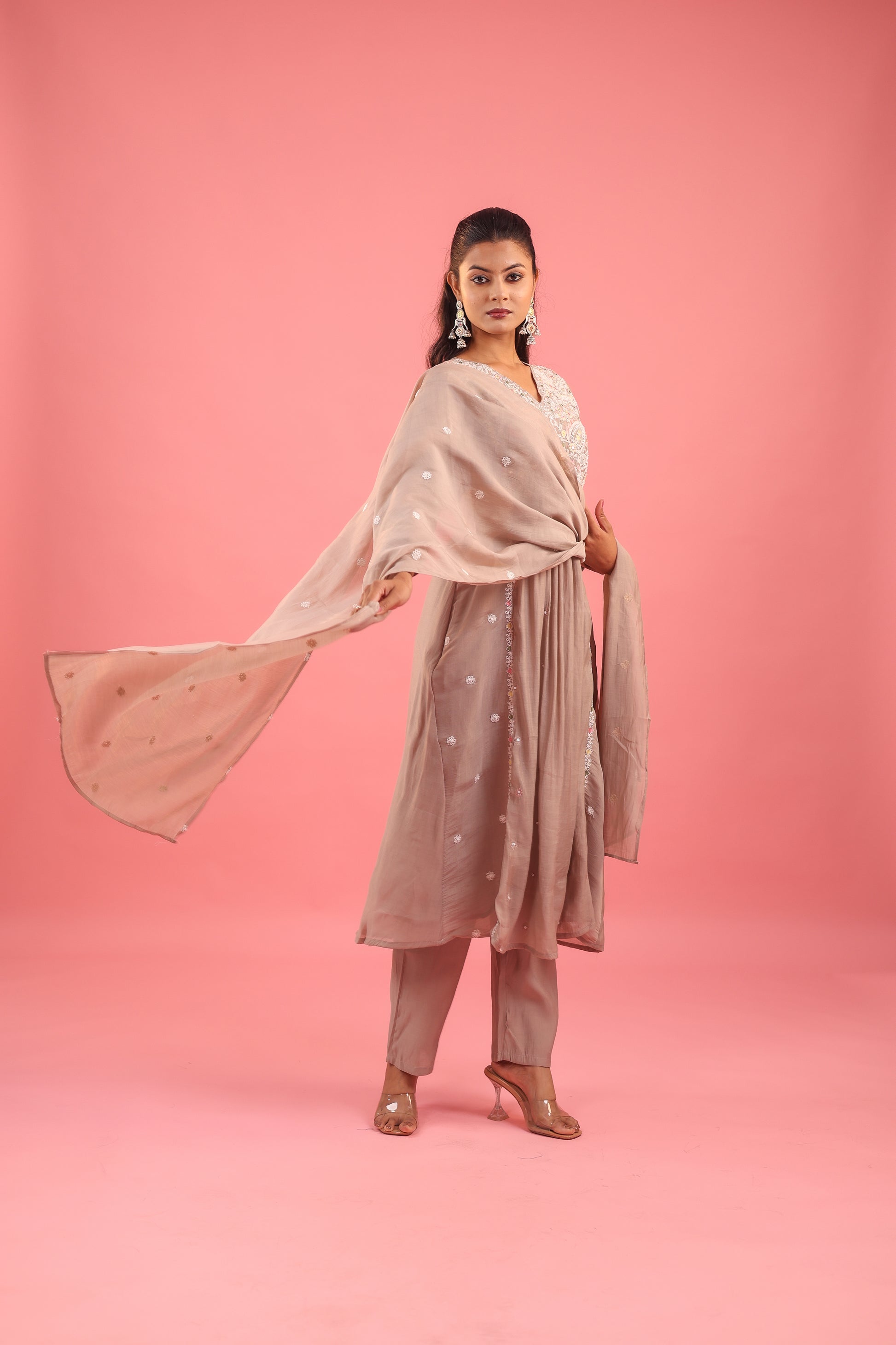 Graceful Radiance – Mul Chanderi Embroidered Suit Set