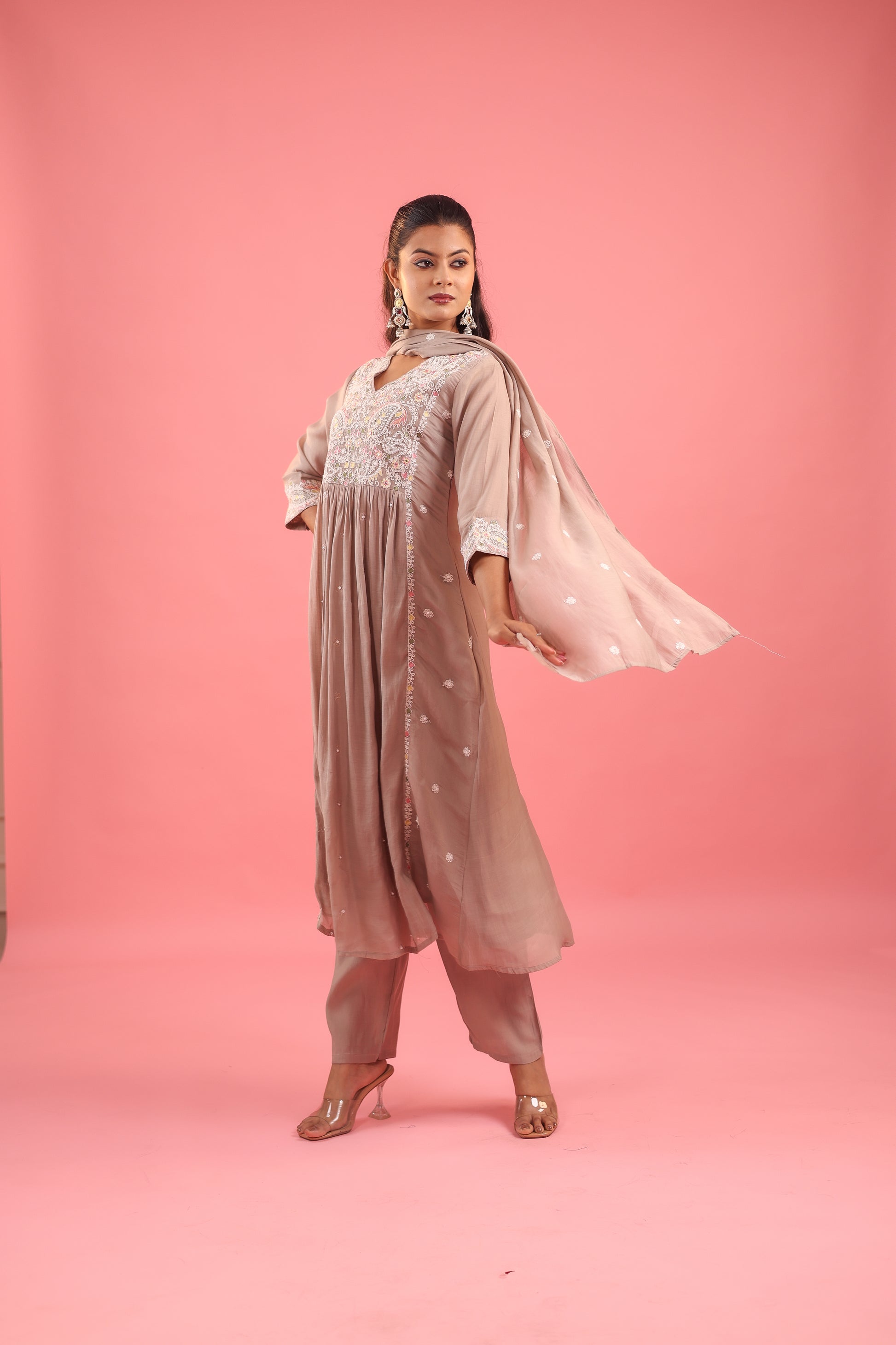 Graceful Radiance – Mul Chanderi Embroidered Suit Set