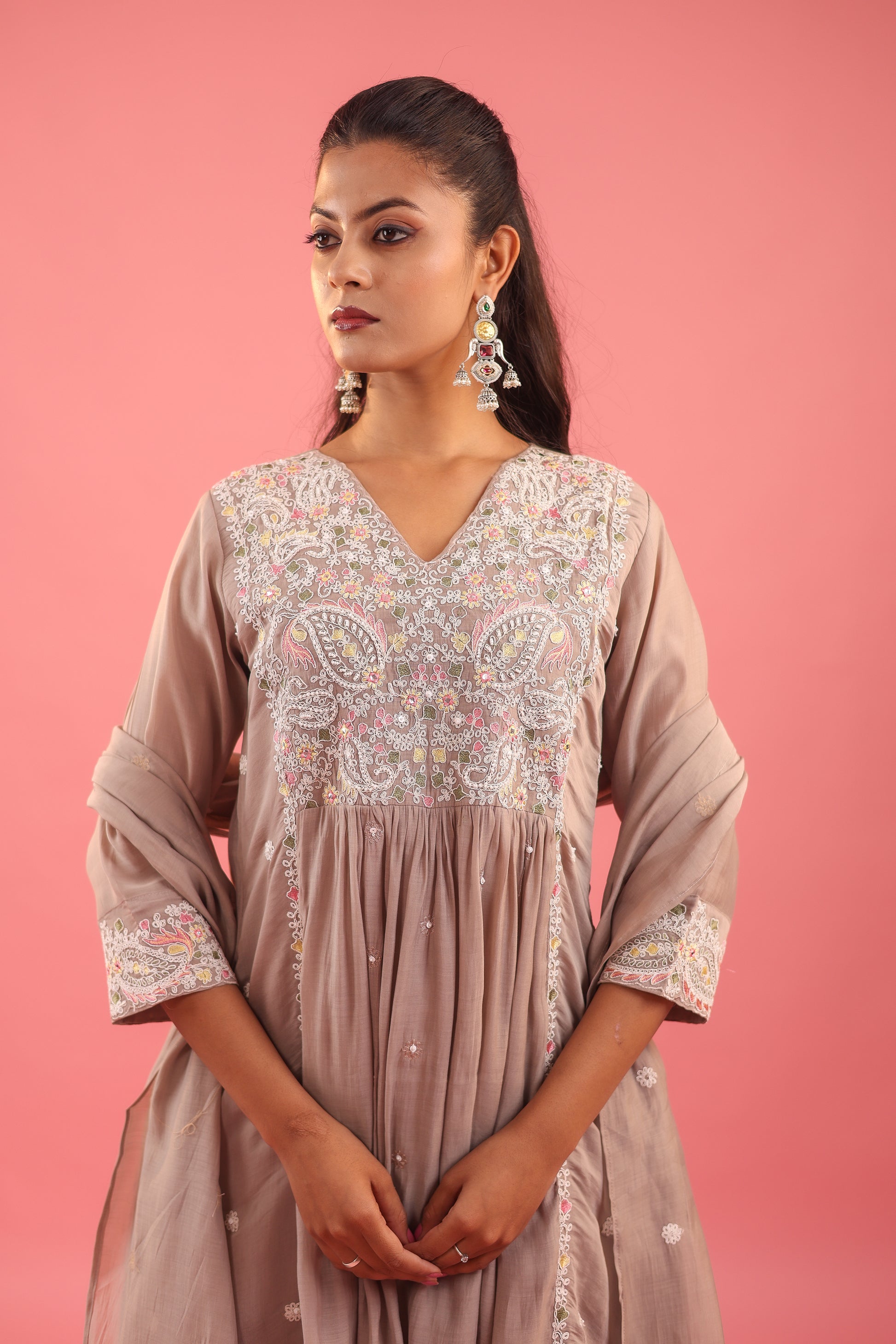 Graceful Radiance – Mul Chanderi Embroidered Suit Set