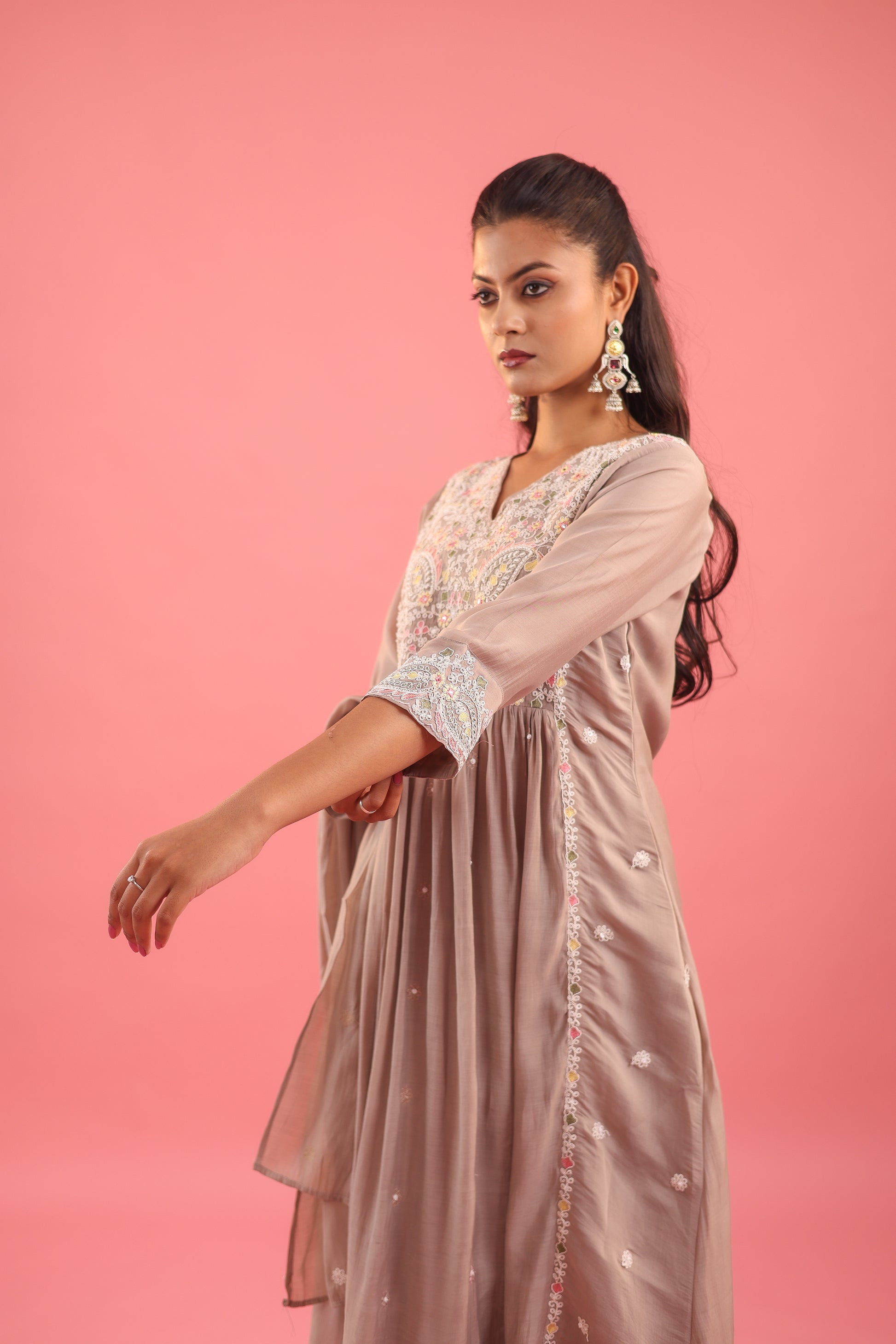 Graceful Radiance – Mul Chanderi Embroidered Suit Set