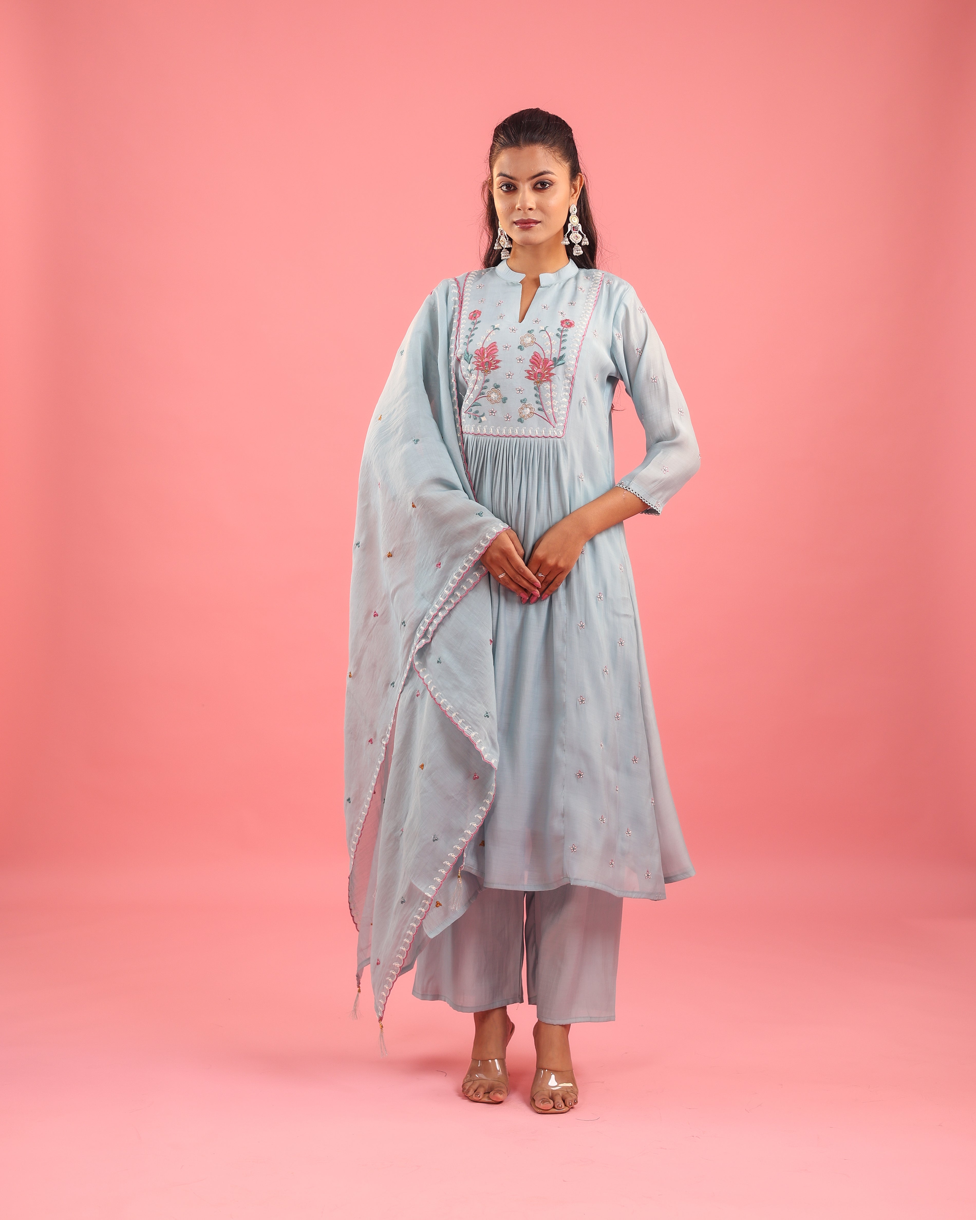 Graceful Radiance – Mul Chanderi Embroidered Suit Set