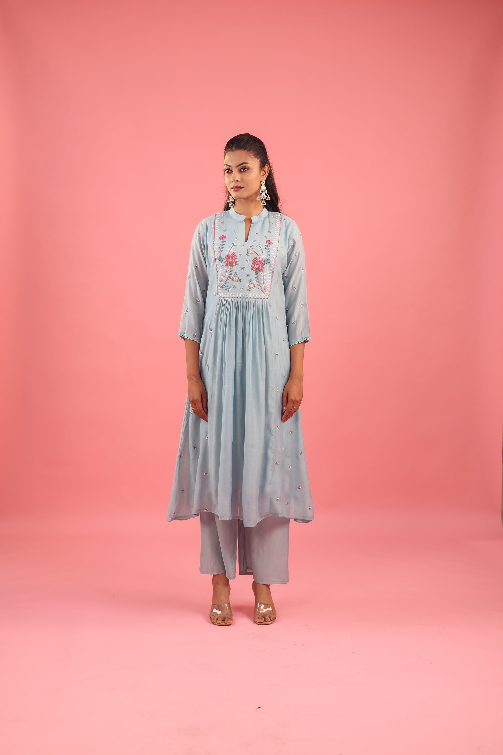 Graceful Radiance – Mul Chanderi Embroidered Suit Set