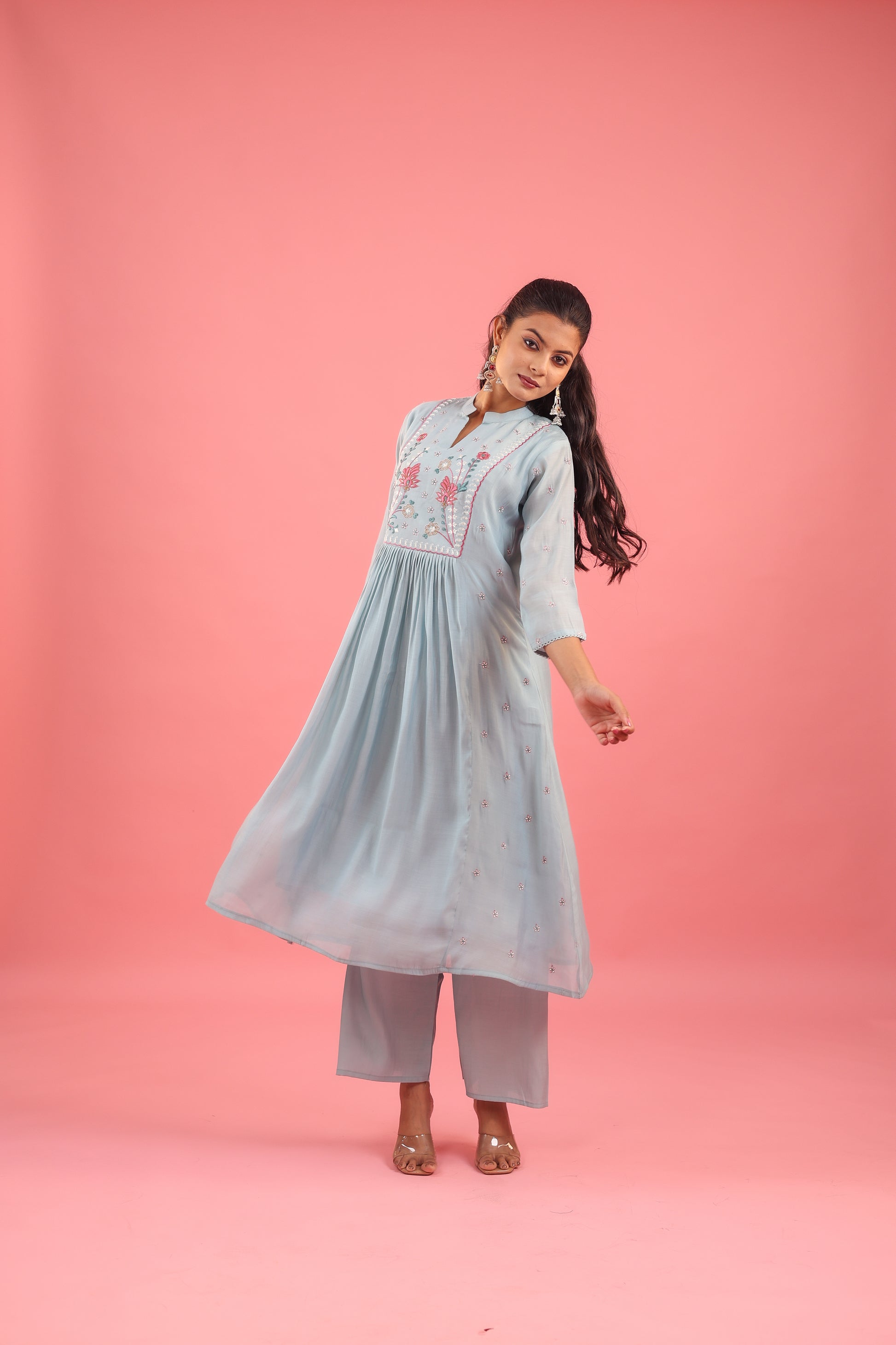 Graceful Radiance – Mul Chanderi Embroidered Suit Set