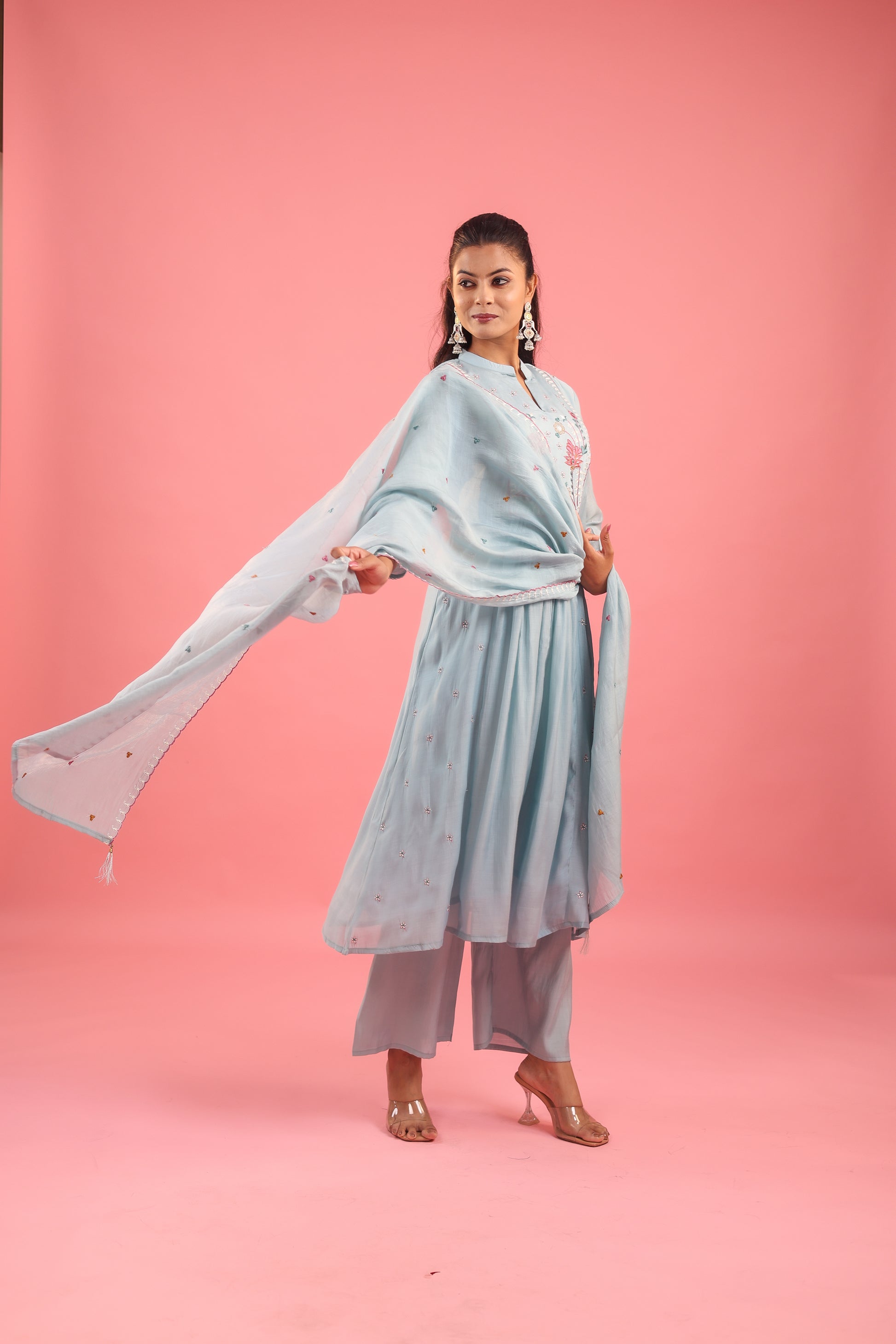 Graceful Radiance – Mul Chanderi Embroidered Suit Set