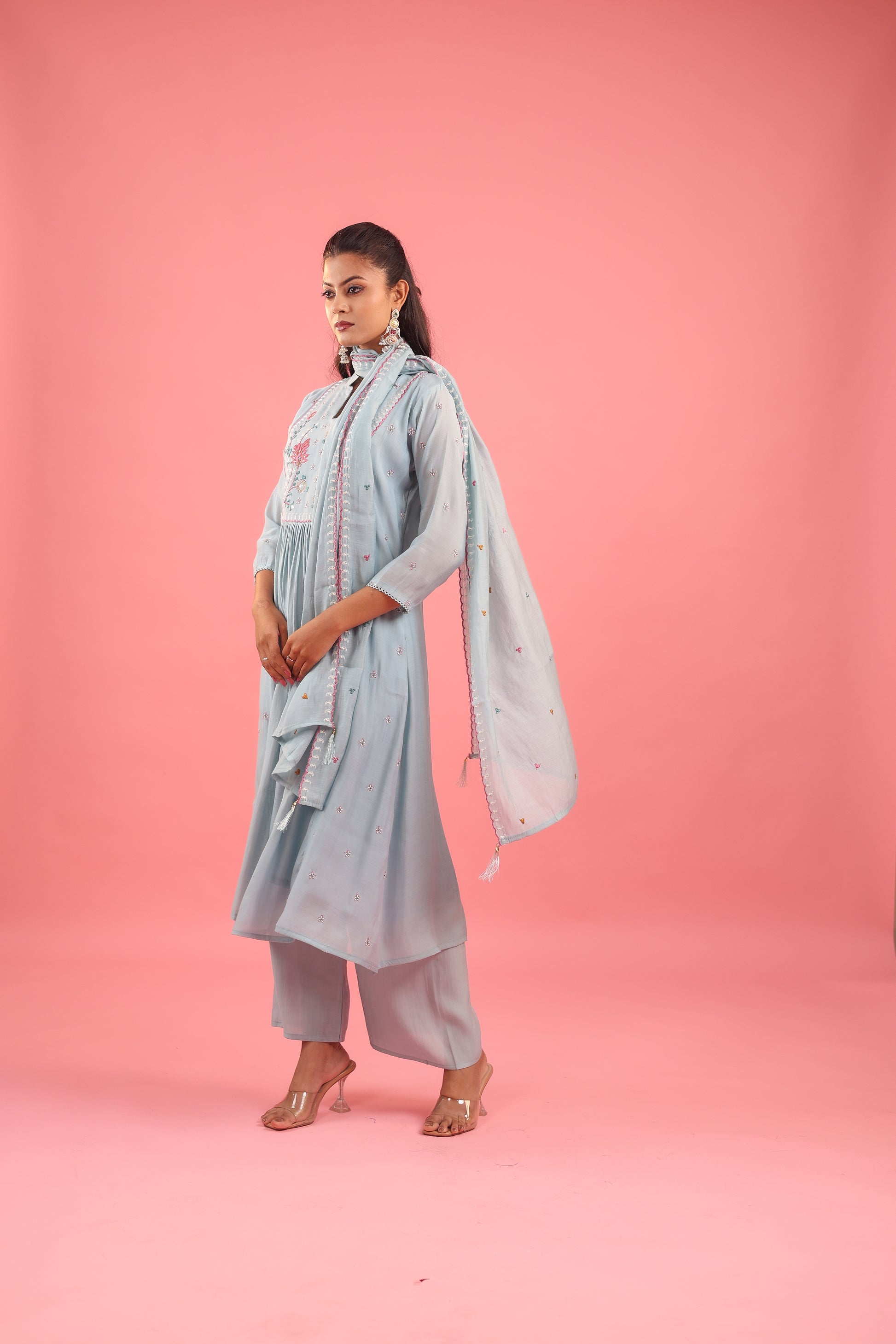 Graceful Radiance – Mul Chanderi Embroidered Suit Set