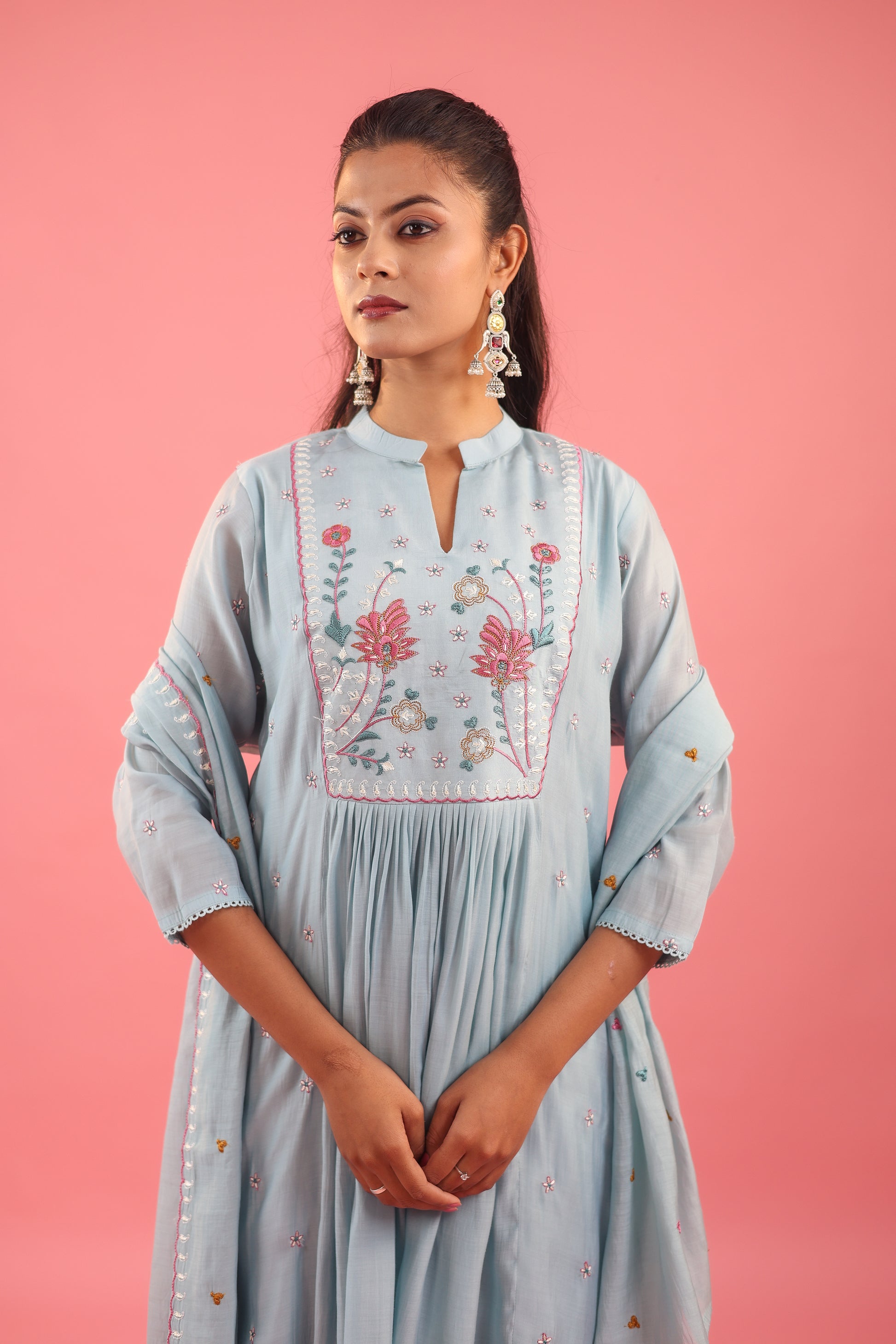 Graceful Radiance – Mul Chanderi Embroidered Suit Set