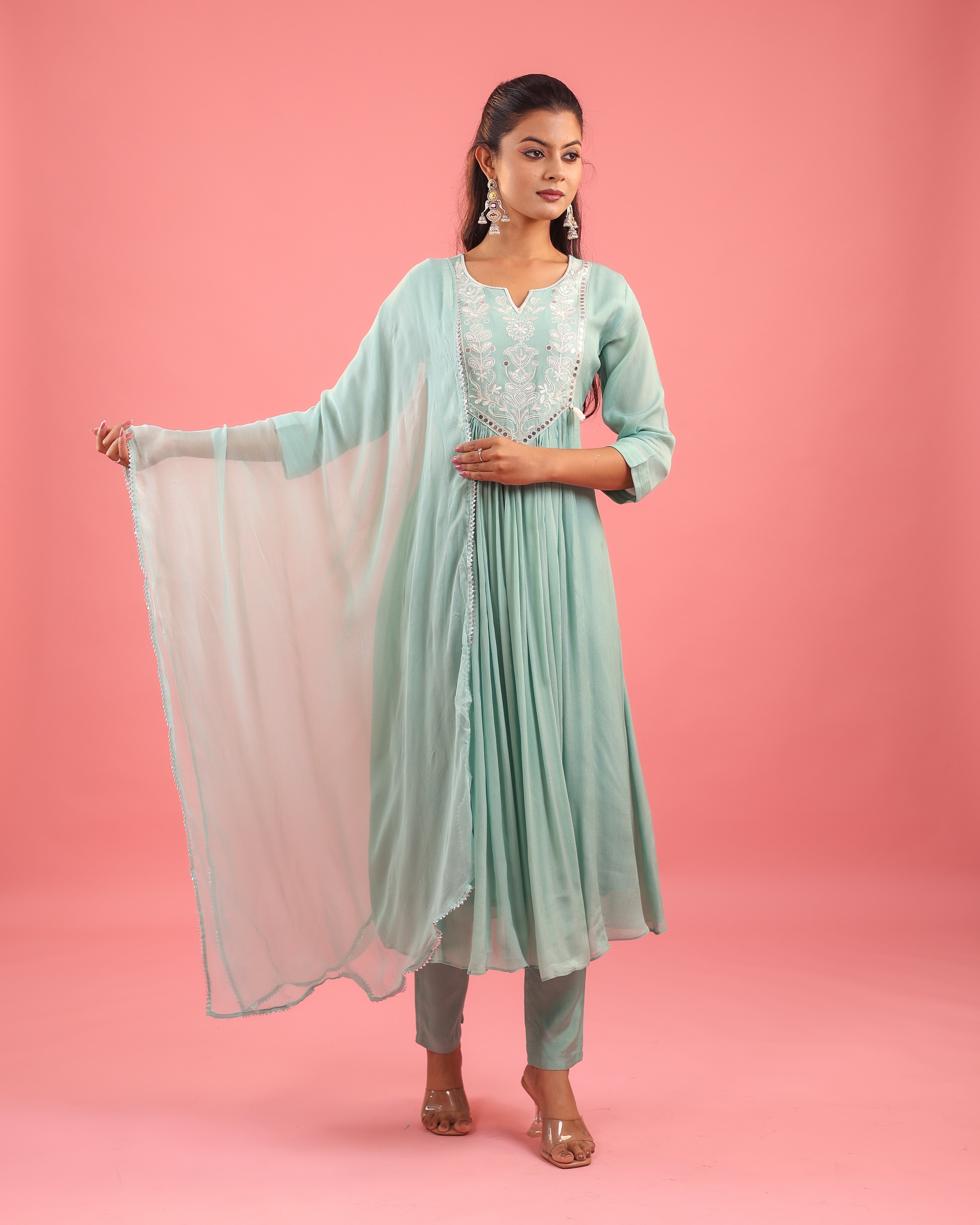 Graceful Radiance – Mul Chanderi Embroidered Suit Set