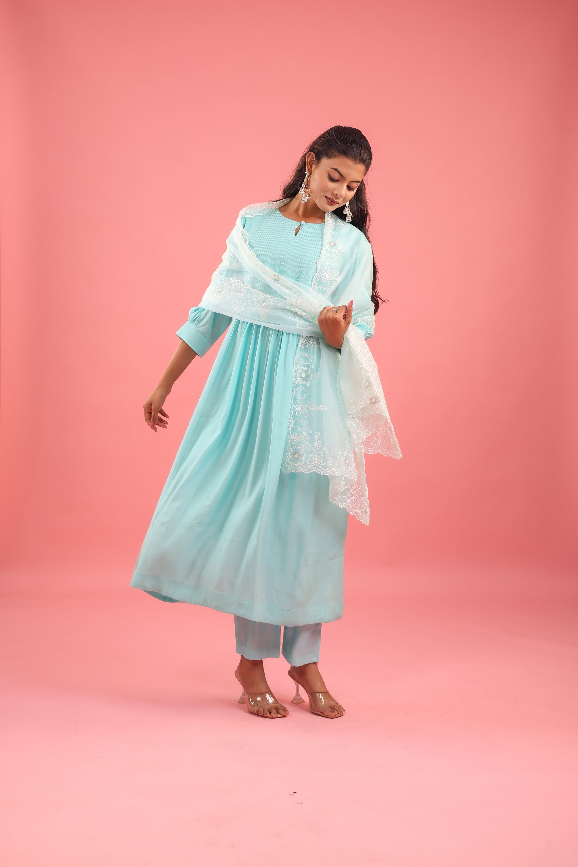 Graceful Radiance – Mul Chanderi Embroidered Suit Set