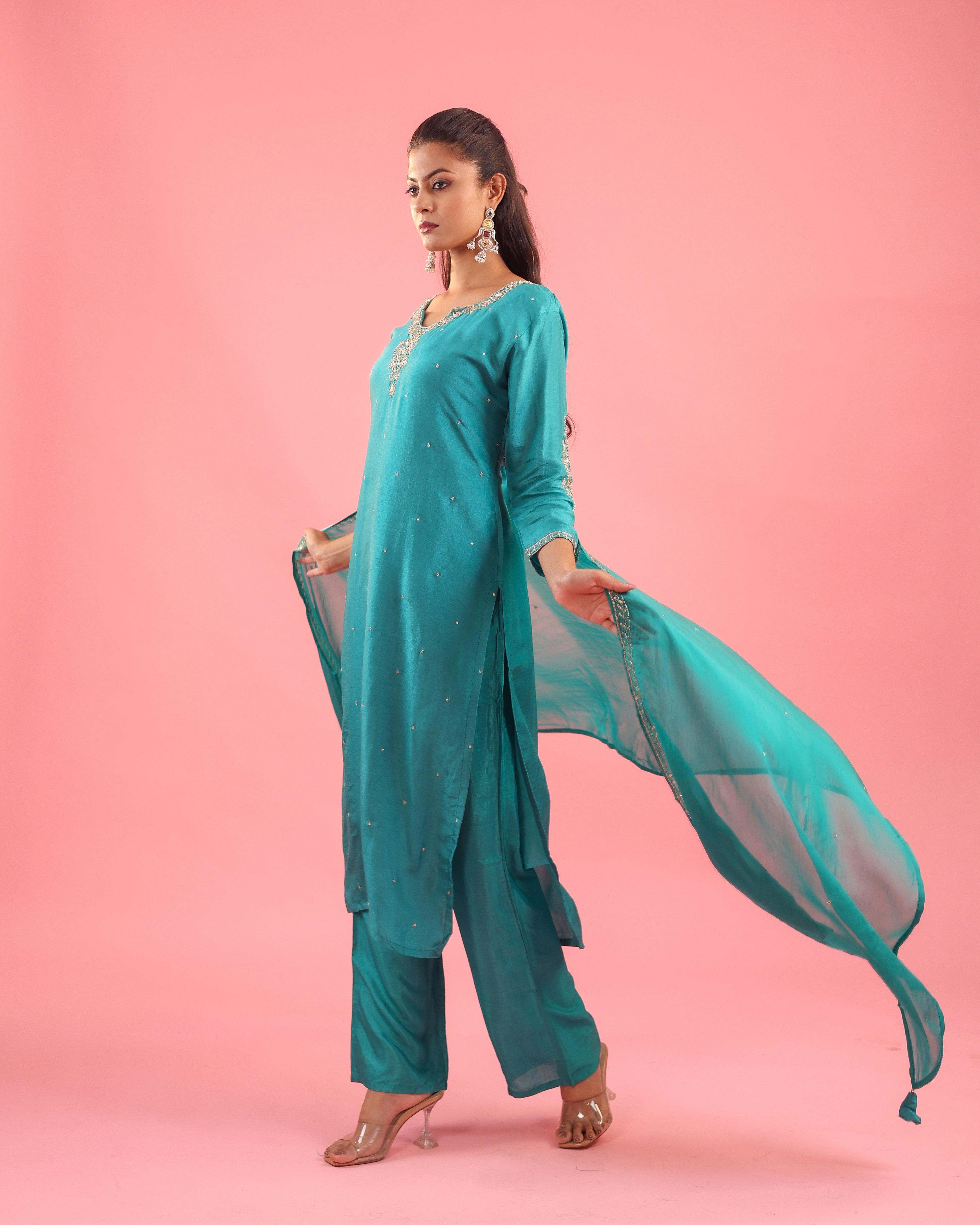Regal Allure – Embroidered Dola Silk Suit Set for Women