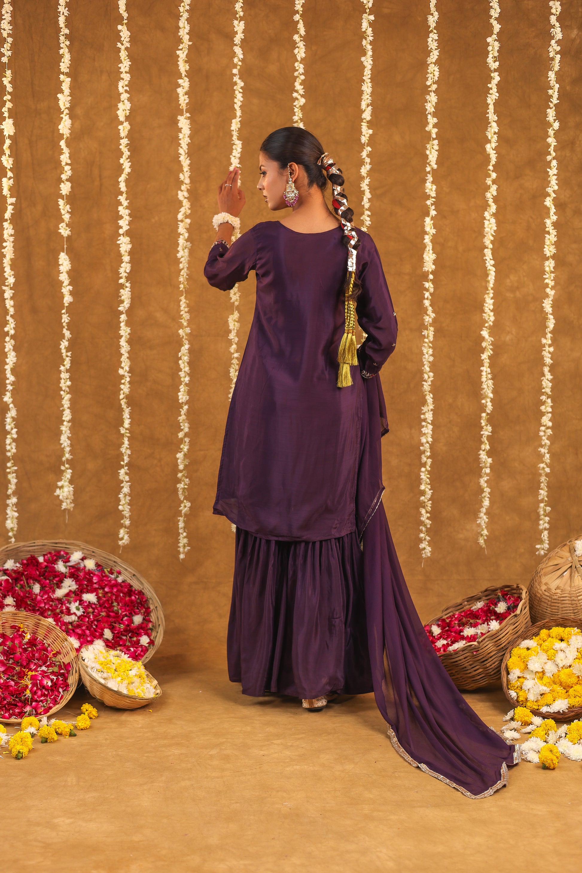 Regal Grace Crepe Silk Embroidered Sharara Set