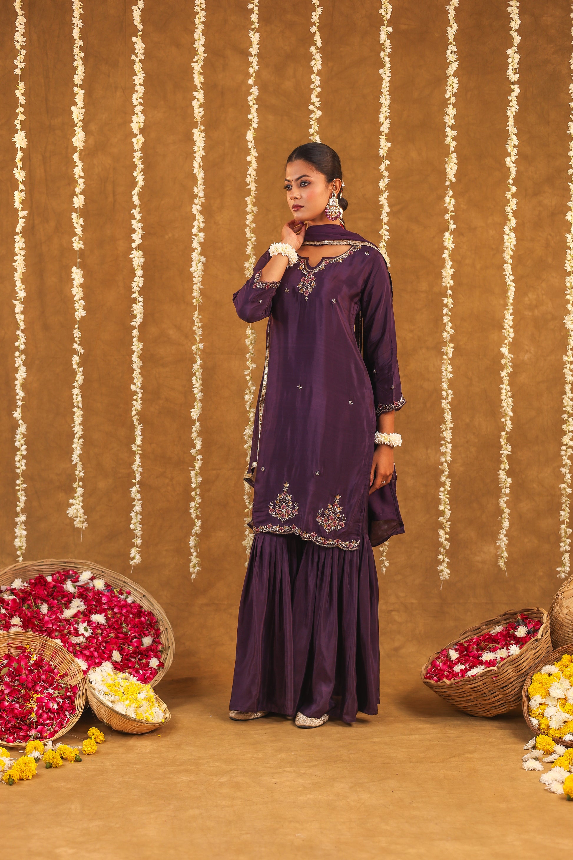 Regal Grace Crepe Silk Embroidered Sharara Set