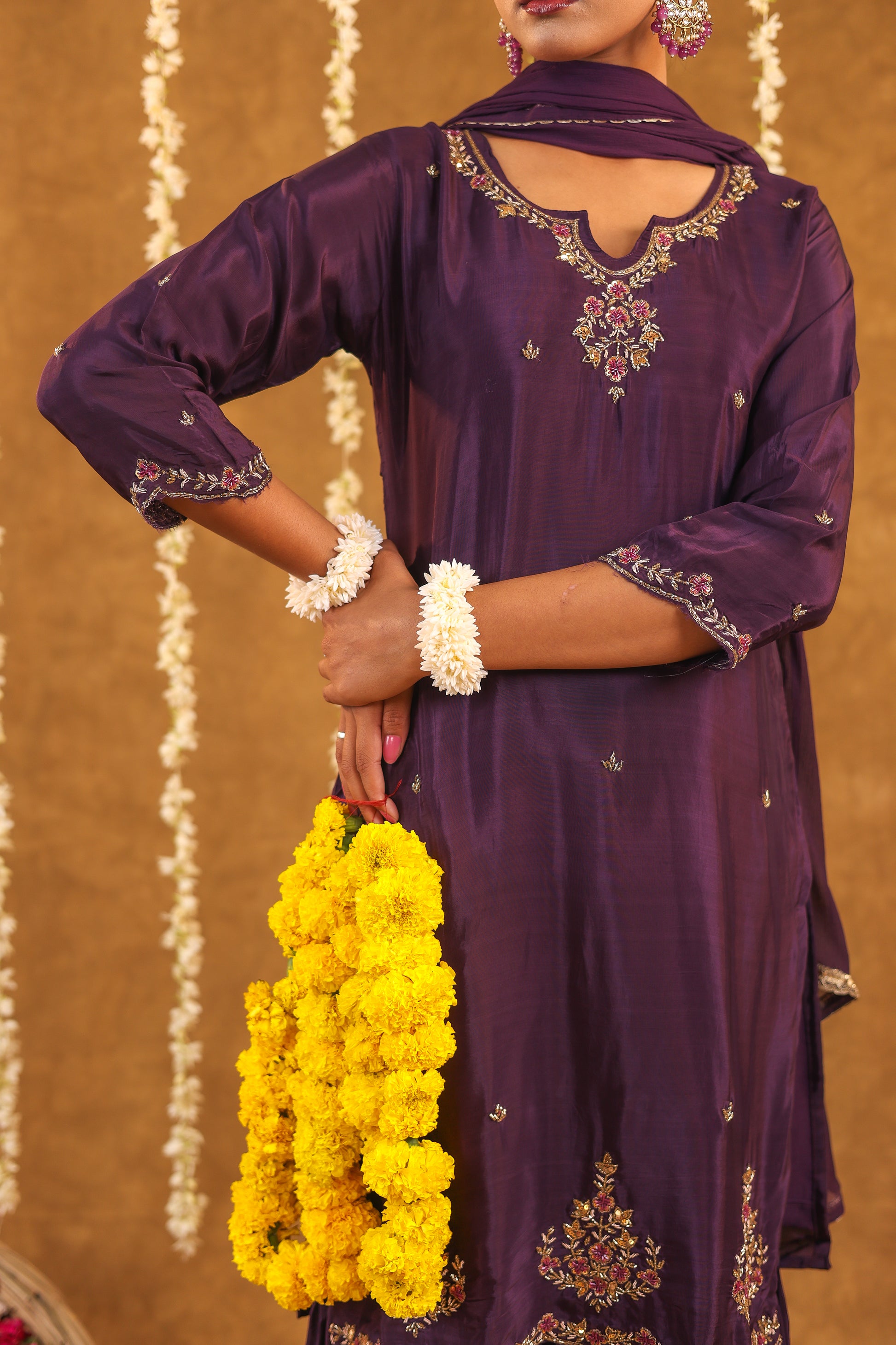 Regal Grace Crepe Silk Embroidered Sharara Set