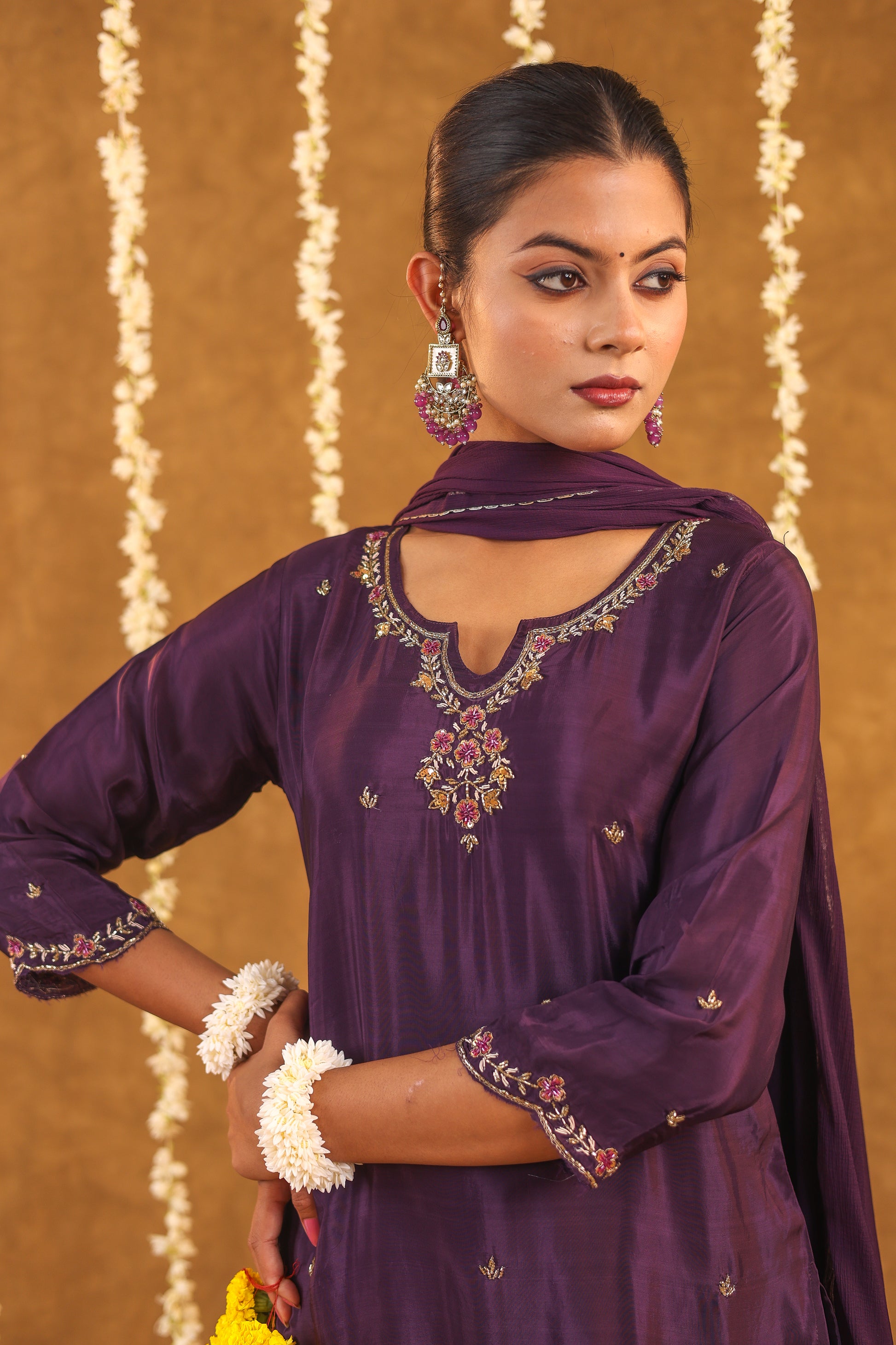Regal Grace Crepe Silk Embroidered Sharara Set