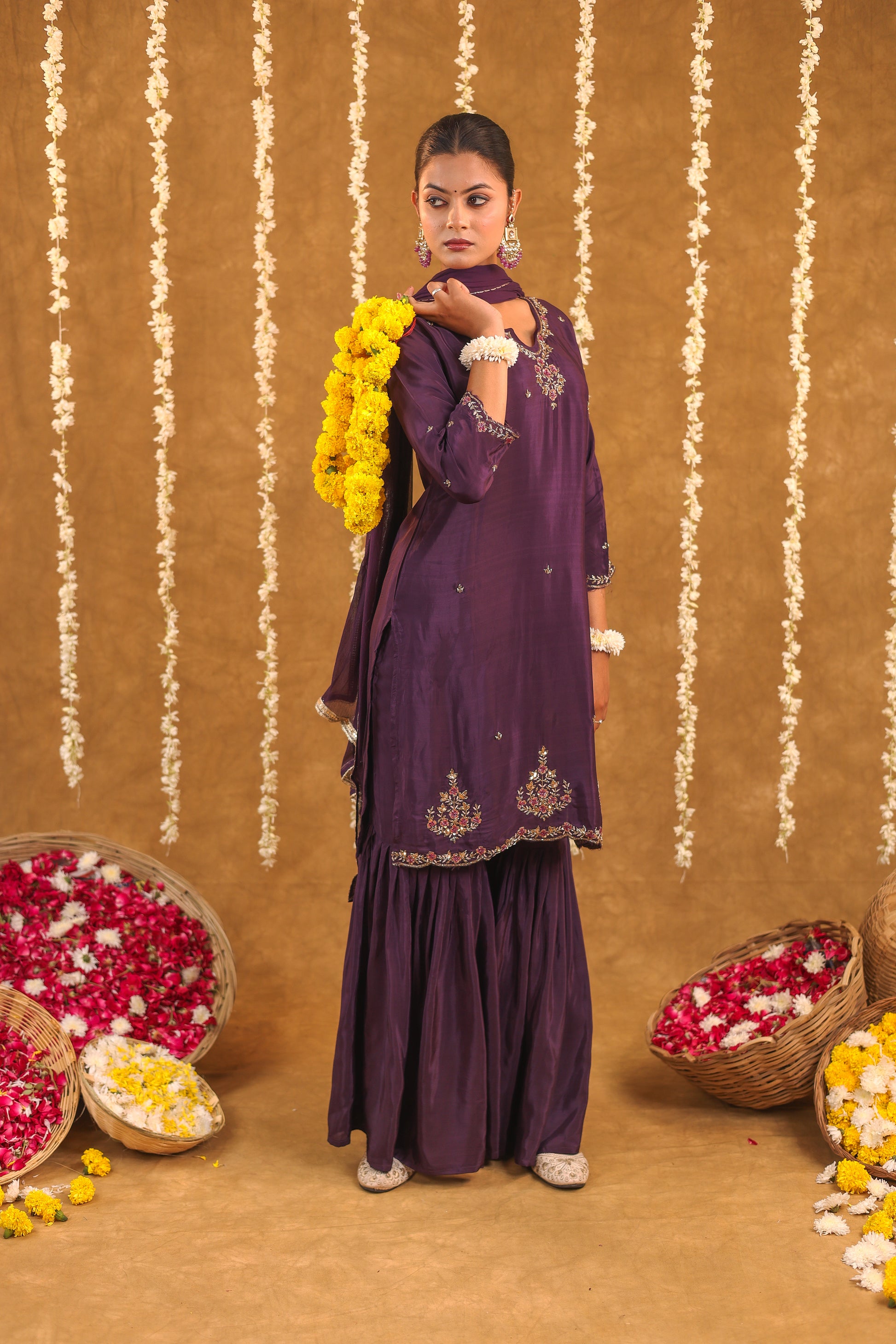 Regal Grace Crepe Silk Embroidered Sharara Set