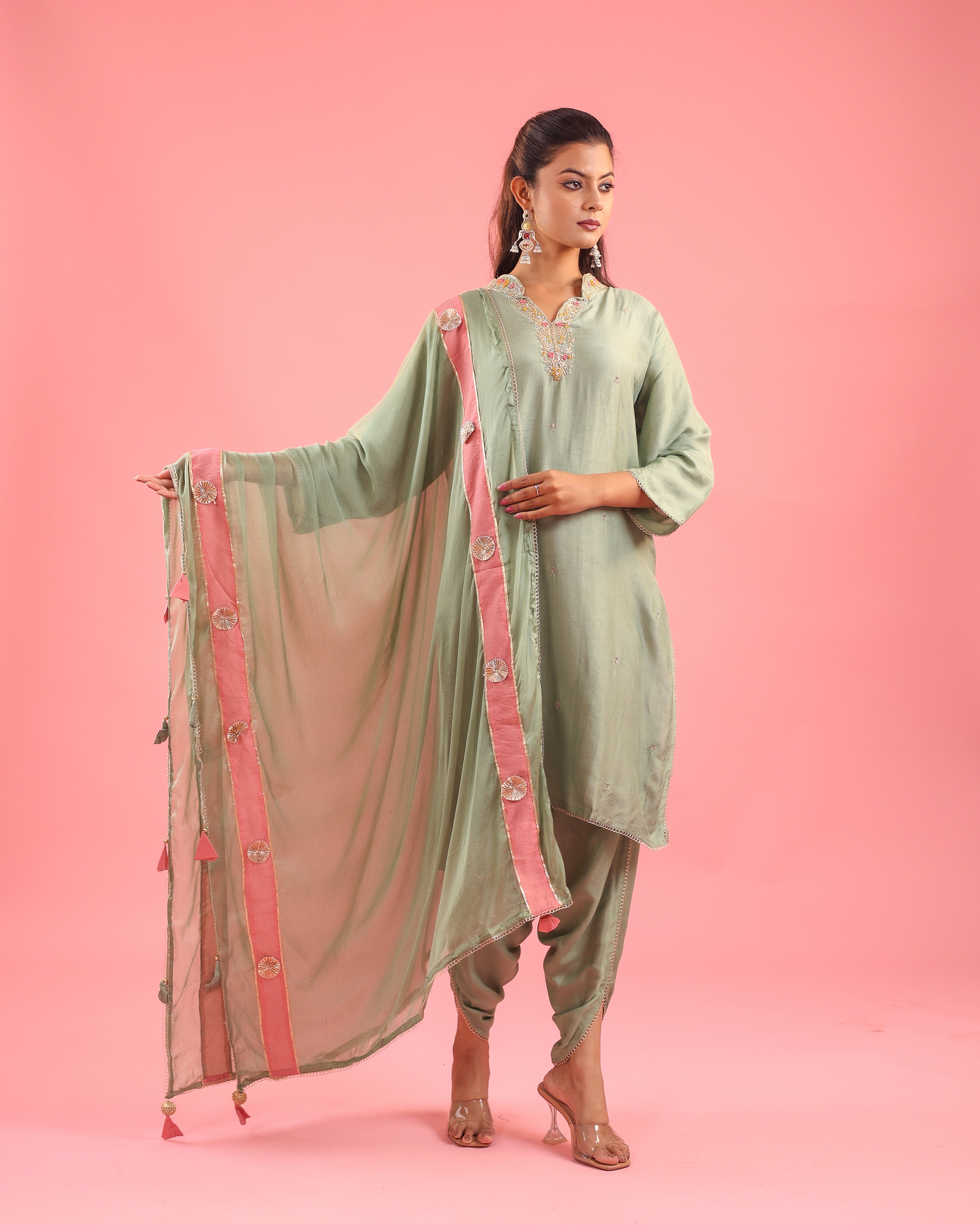 Regal Allure – Embroidered Dola Silk Suit Set for Women
