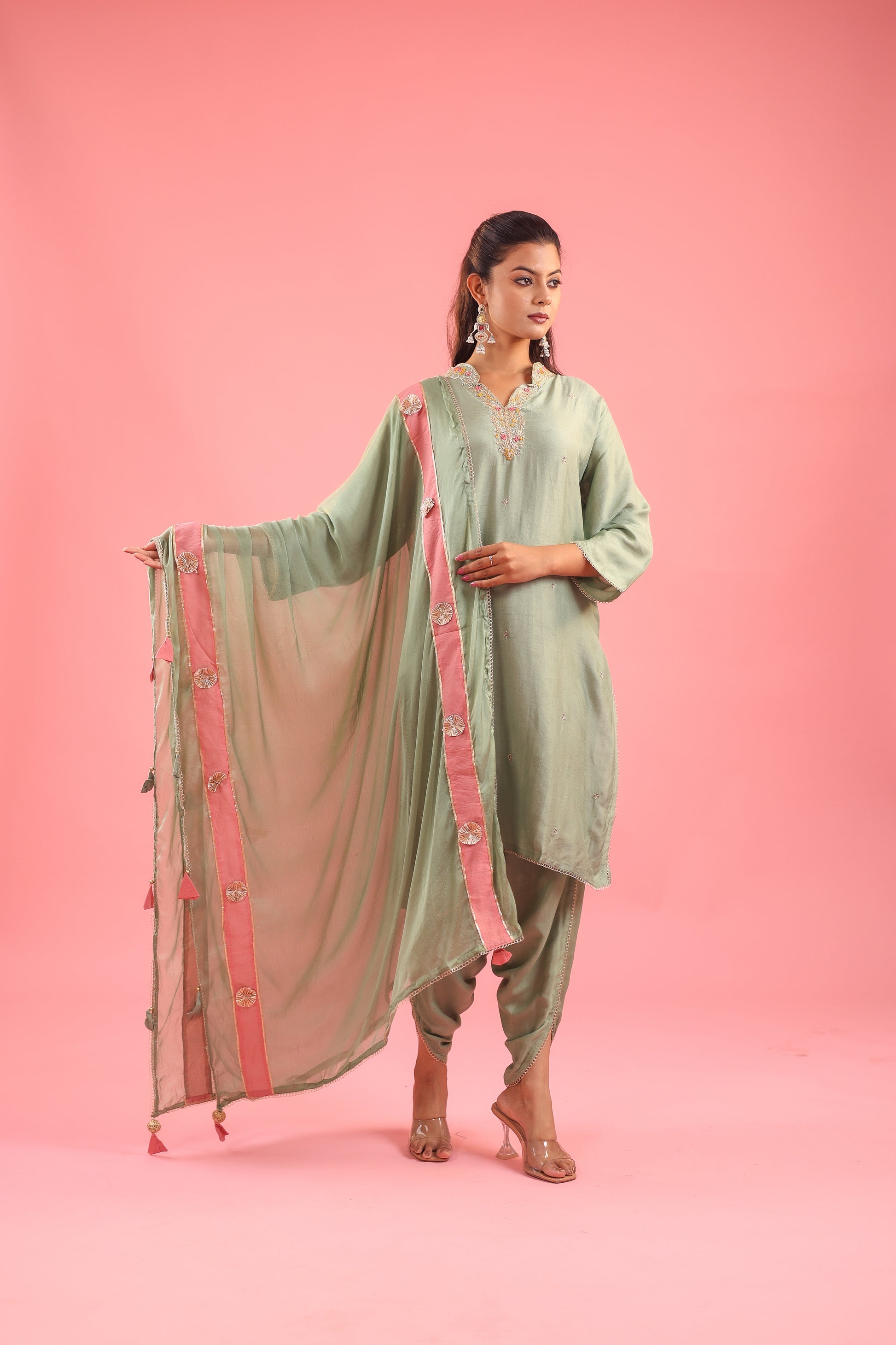 Regal Allure – Embroidered Dola Silk Suit Set for Women