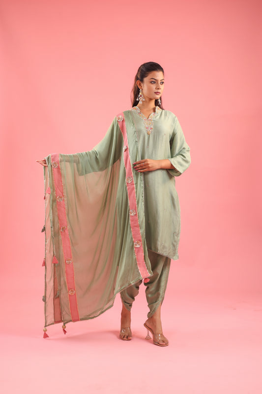 Regal Allure – Embroidered Dola Silk Suit Set for Women