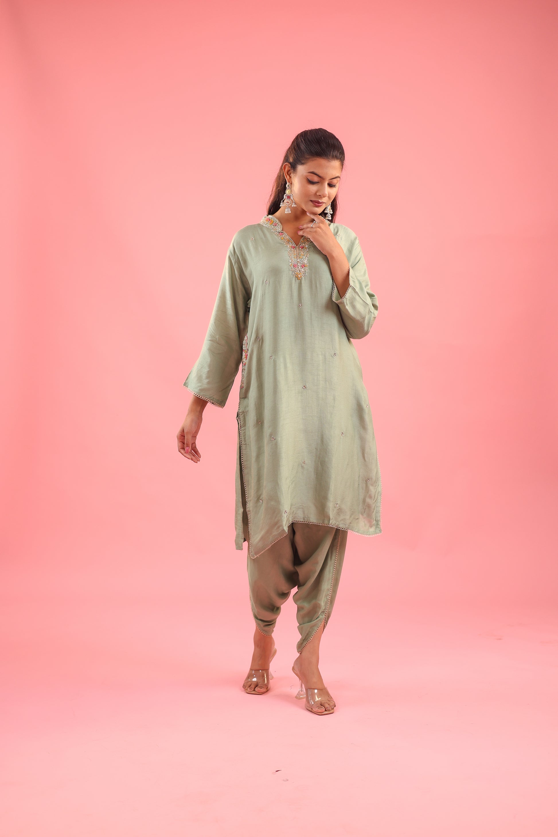 Regal Allure – Embroidered Dola Silk Suit Set for Women